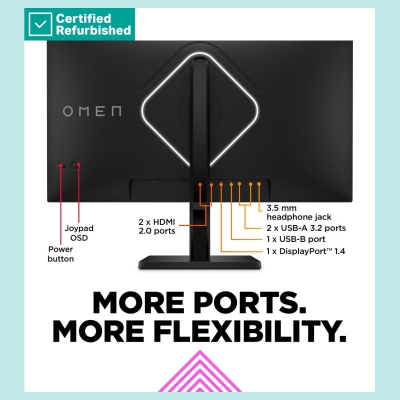 HP RENEW SILVER OMEN by HP 27qs QHD Gaming Monitor - 27" 2560x1440 QHD 400-nit 240Hz AG, IPS, 2x HDMI/DisplayPort, 2x USB-A, spe