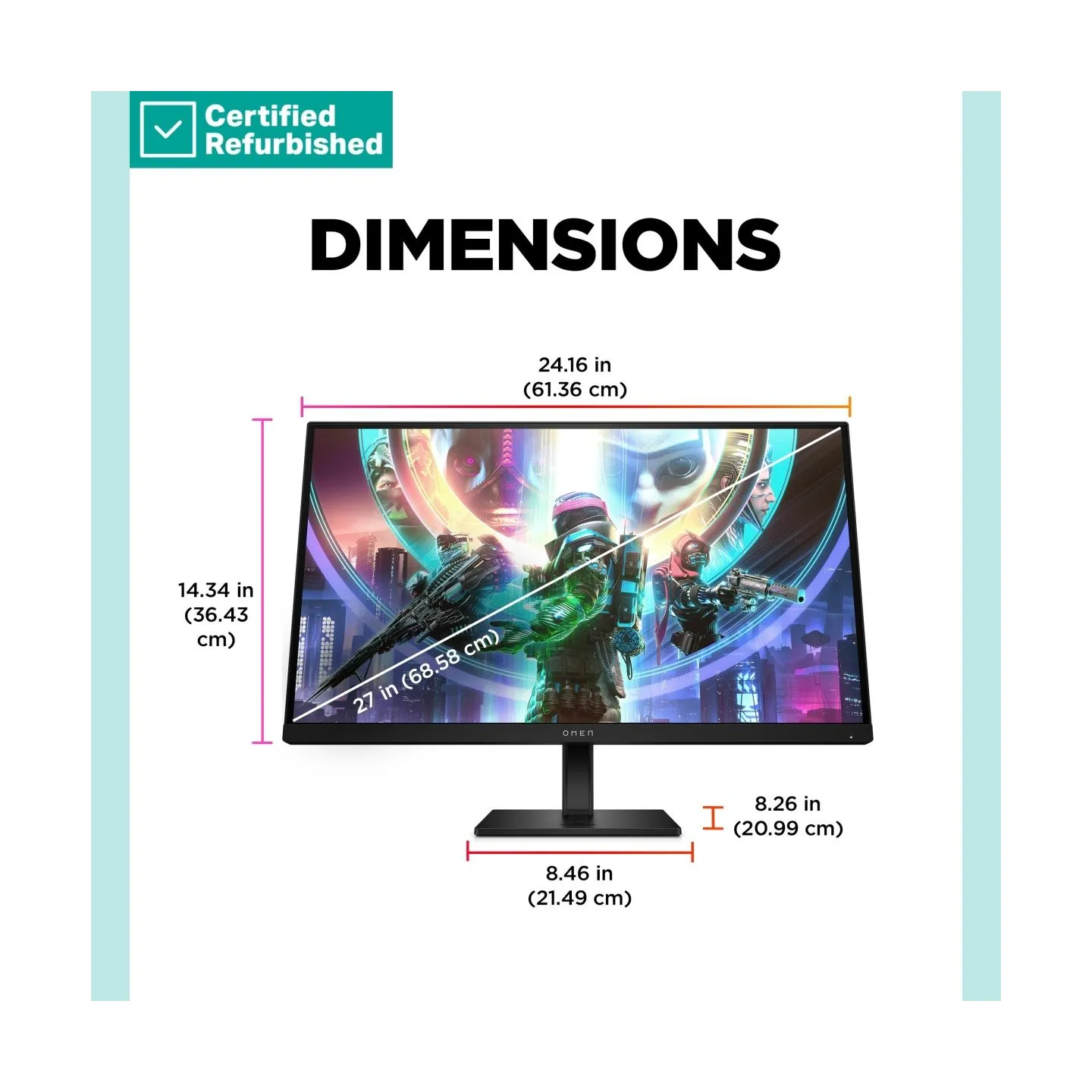 HP RENEW SILVER OMEN by HP 27qs QHD Gaming Monitor - 27" 2560x1440 QHD 400-nit 240Hz AG, IPS, 2x HDMI/DisplayPort, 2x USB-A, spe