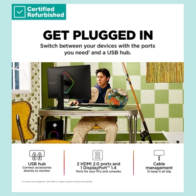 HP RENEW SILVER OMEN by HP 27qs QHD Gaming Monitor - 27" 2560x1440 QHD 400-nit 240Hz AG, IPS, 2x HDMI/DisplayPort, 2x USB-A, spe