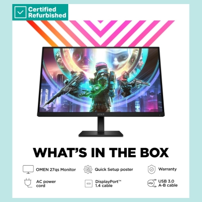 HP RENEW SILVER OMEN by HP 27qs QHD Gaming Monitor - 27" 2560x1440 QHD 400-nit 240Hz AG, IPS, 2x HDMI/DisplayPort, 2x USB-A, spe