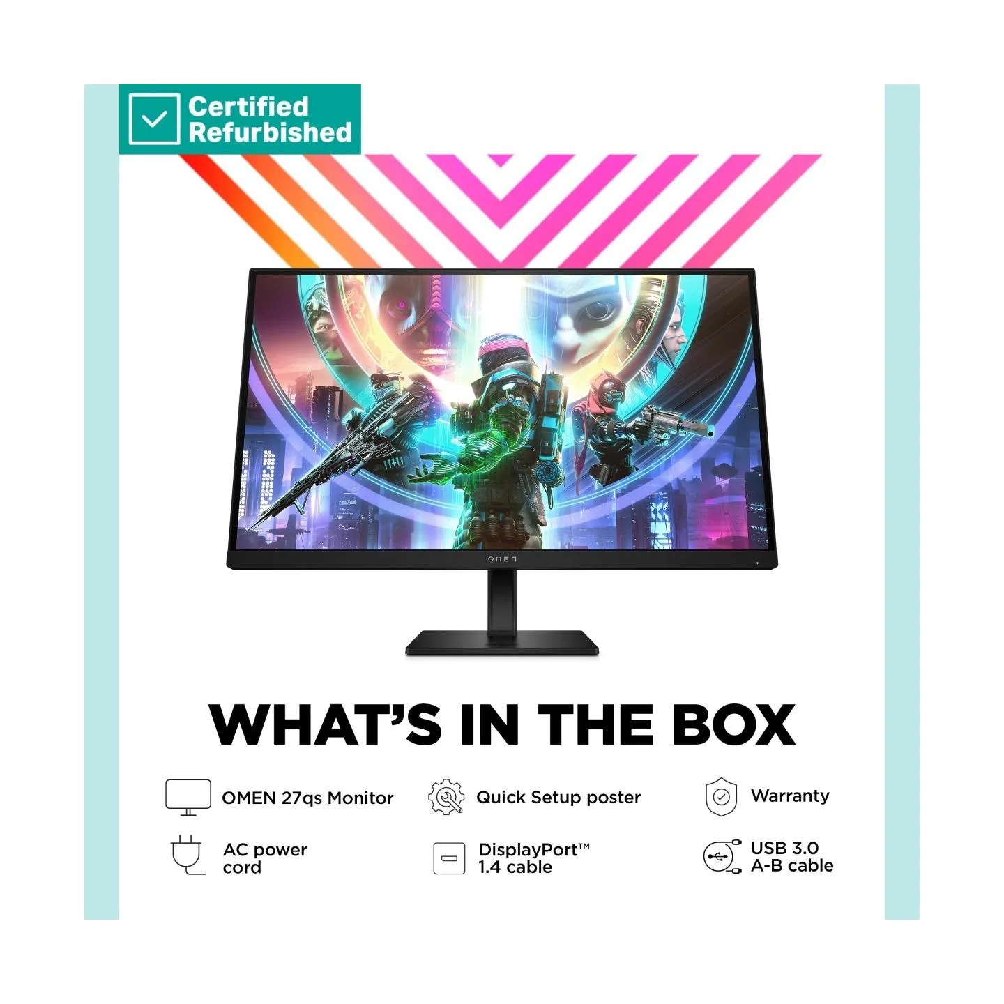 HP RENEW SILVER OMEN by HP 27qs QHD Gaming Monitor - 27" 2560x1440 QHD 400-nit 240Hz AG, IPS, 2x HDMI/DisplayPort, 2x USB-A, spe