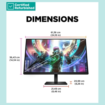 HP RENEW SILVER OMEN by HP 27qs QHD Gaming Monitor - 27" 2560x1440 QHD 400-nit 240Hz AG, IPS, 2x HDMI/DisplayPort, 2x USB-A, spe
