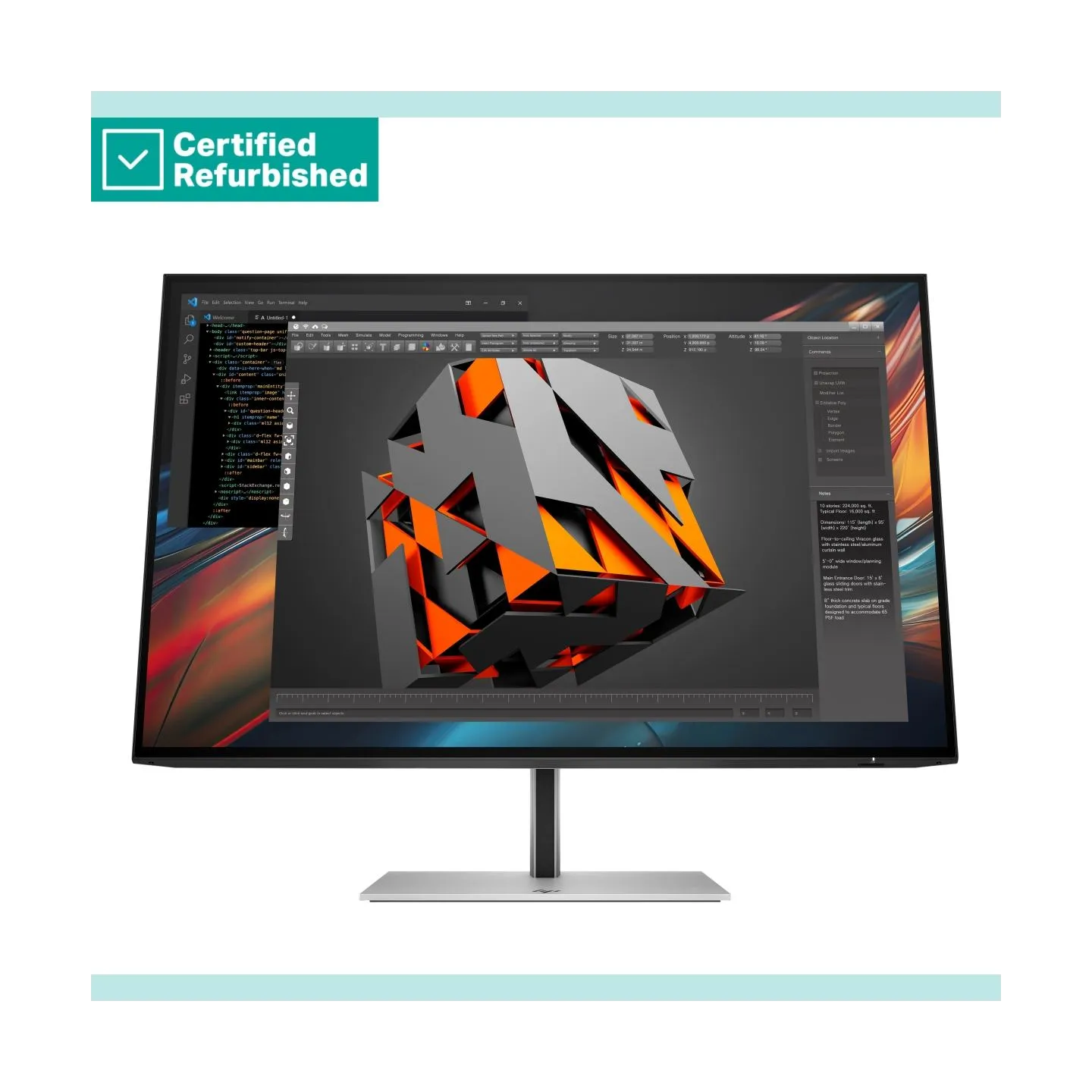 HP RENEW SILVER HP 724pu Series 7 Pro WUXGA Charging Monitor - 24" 1920x1200 WUXGA 350-nit 100Hz AG, IPS, USB-C(100W)/HDMI/Displ