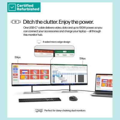 HP RENEW SILVER HP 724pu Series 7 Pro WUXGA Charging Monitor - 24" 1920x1200 WUXGA 350-nit 100Hz AG, IPS, USB-C(100W)/HDMI/Displ
