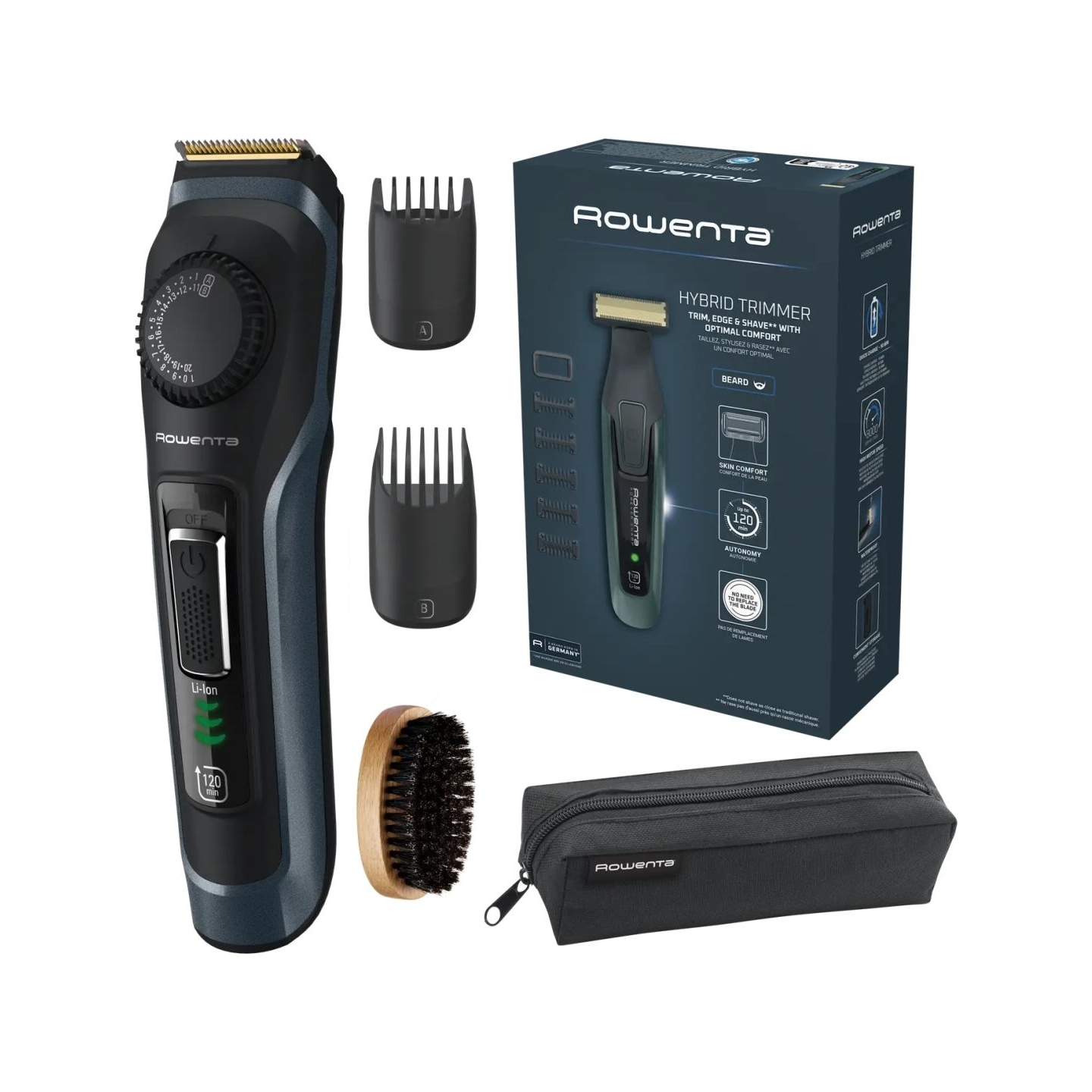 Rowenta Beard Trimmer | TN3804E0 Virtuo | Cordless | Number of length steps 39 | Black/Blue