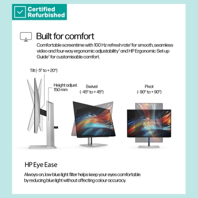 HP RENEW SILVER HP 724pu Series 7 Pro WUXGA Charging Monitor - 24" 1920x1200 WUXGA 350-nit 100Hz AG, IPS, USB-C(100W)/HDMI/Displ