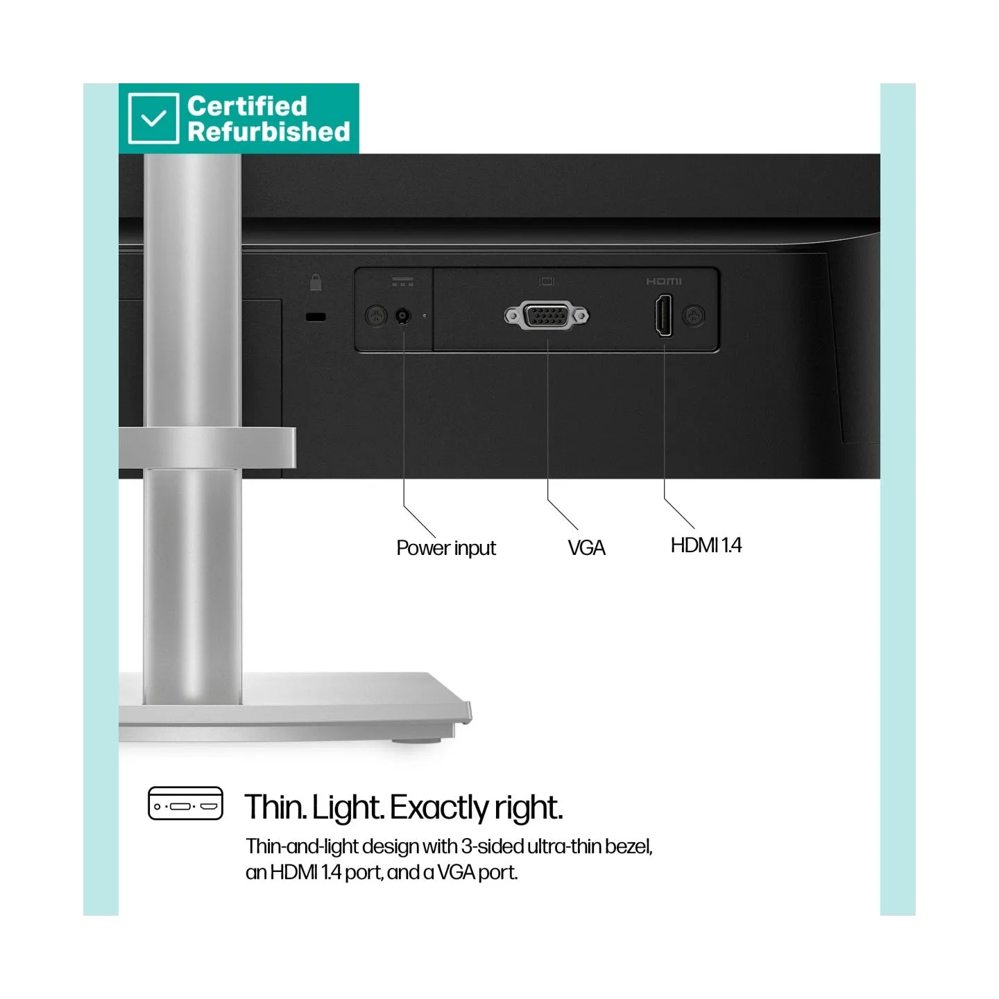 HP RENEW SILVER HP 524sh Series 5 FHD Monitor - 23.8" 1920x1080 FHD 300-nit 100Hz AG, IPS, HDMI/VGA, height adjustable/tilt, 1 y