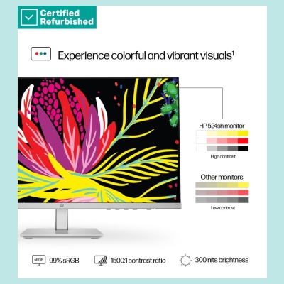 HP RENEW SILVER HP 524sh Series 5 FHD Monitor - 23.8" 1920x1080 FHD 300-nit 100Hz AG, IPS, HDMI/VGA, height adjustable/tilt, 1 y