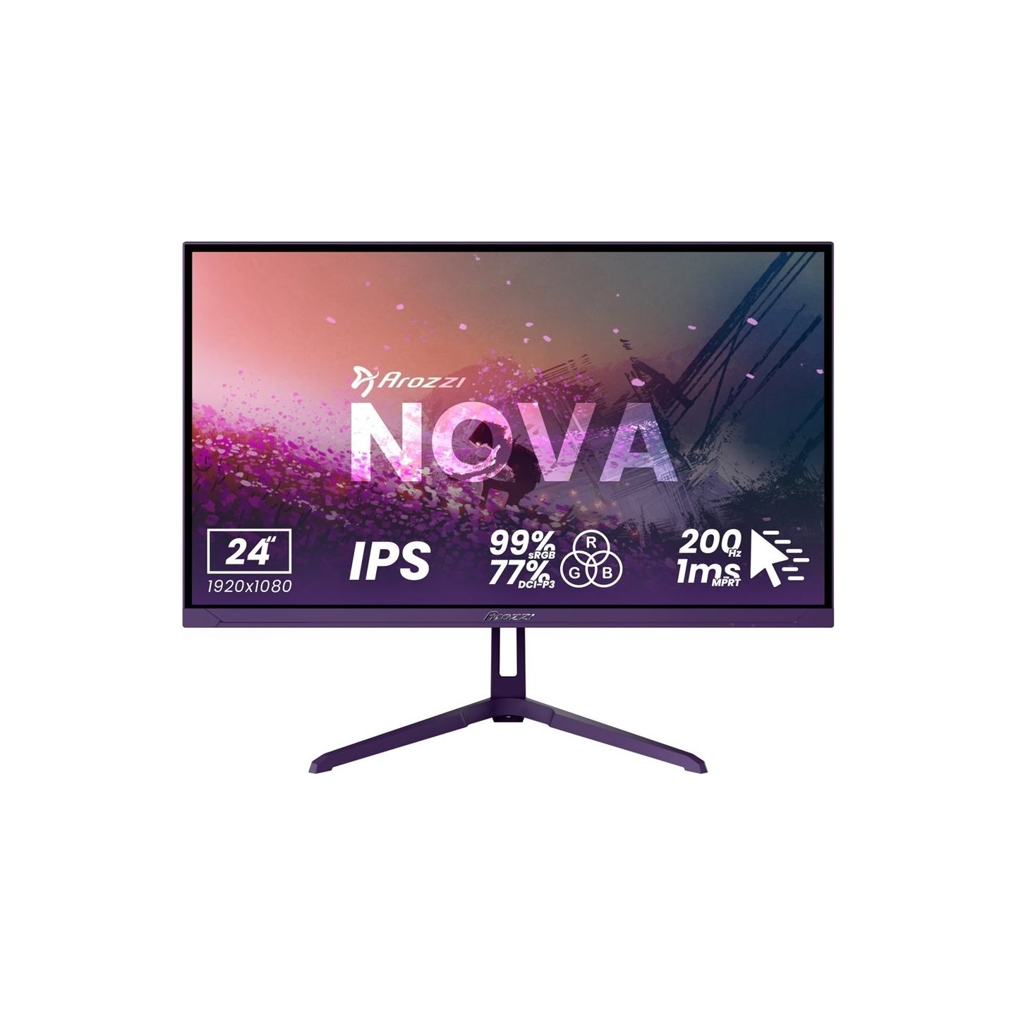 Arozzi | Nova | 24 " | IPS | FHD | 16:9 | 200 Hz | 1 ms | 1920 x 1080 pixels | 300 cd/m² | HDMI ports quantity 1 | Purple