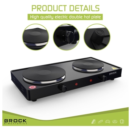 Brock EP 200 BK Two Ring Electric Hob 2500W, Black