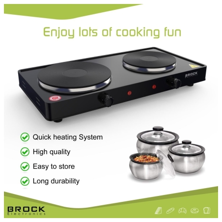 Brock EP 200 BK Two Ring Electric Hob 2500W, Black
