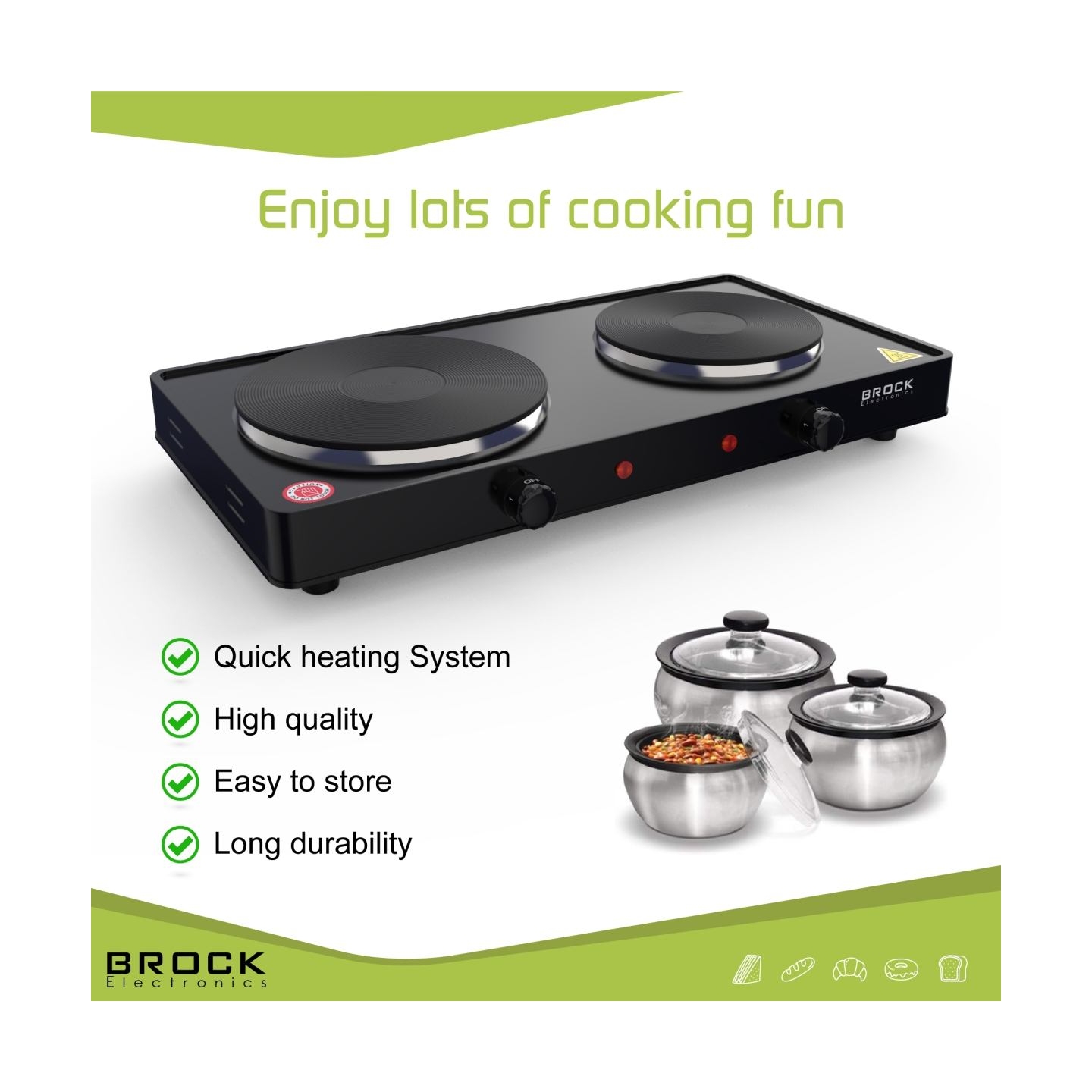 Brock EP 200 BK Two Ring Electric Hob 2500W, Black
