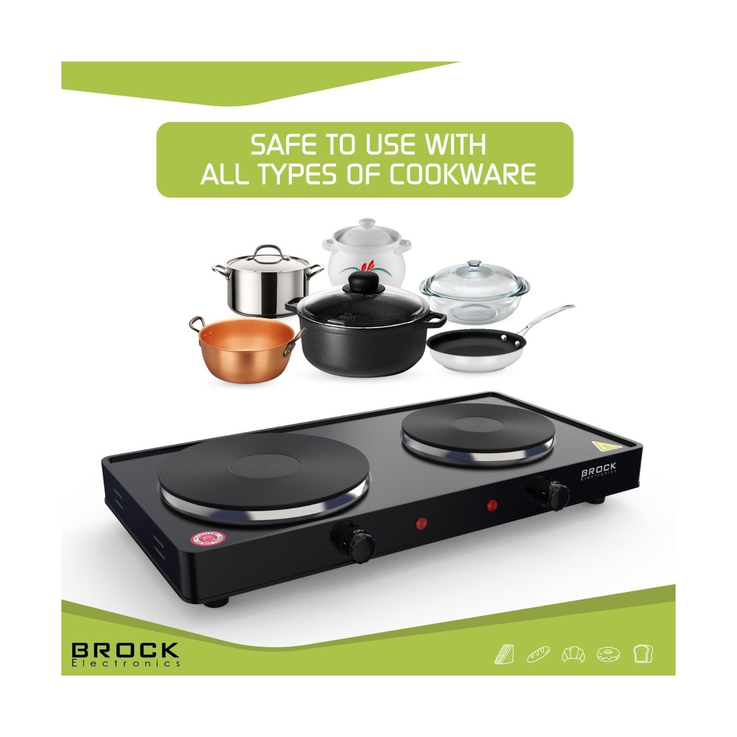 Brock EP 200 BK Two Ring Electric Hob 2500W, Black