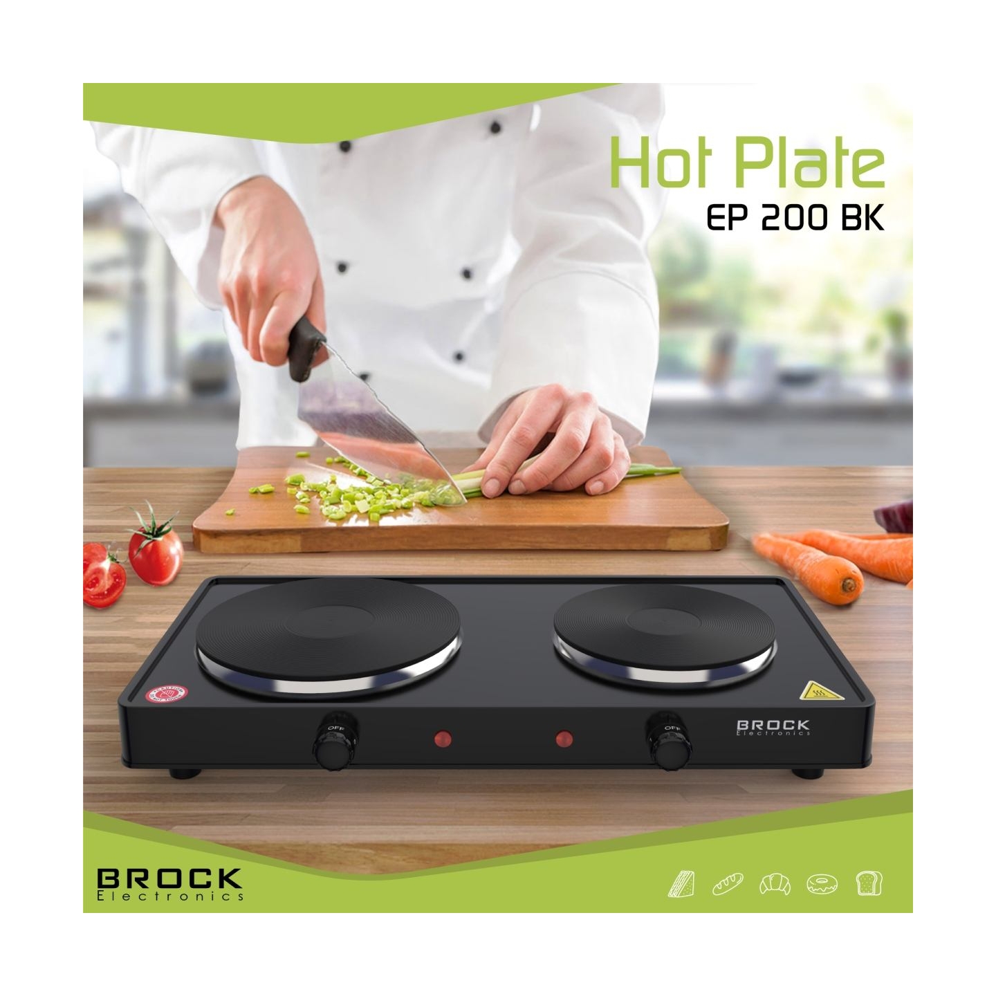 Brock EP 200 BK Two Ring Electric Hob 2500W, Black