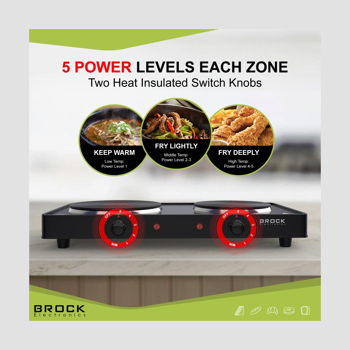 Brock EP 200 BK Two Ring Electric Hob 2500W, Black