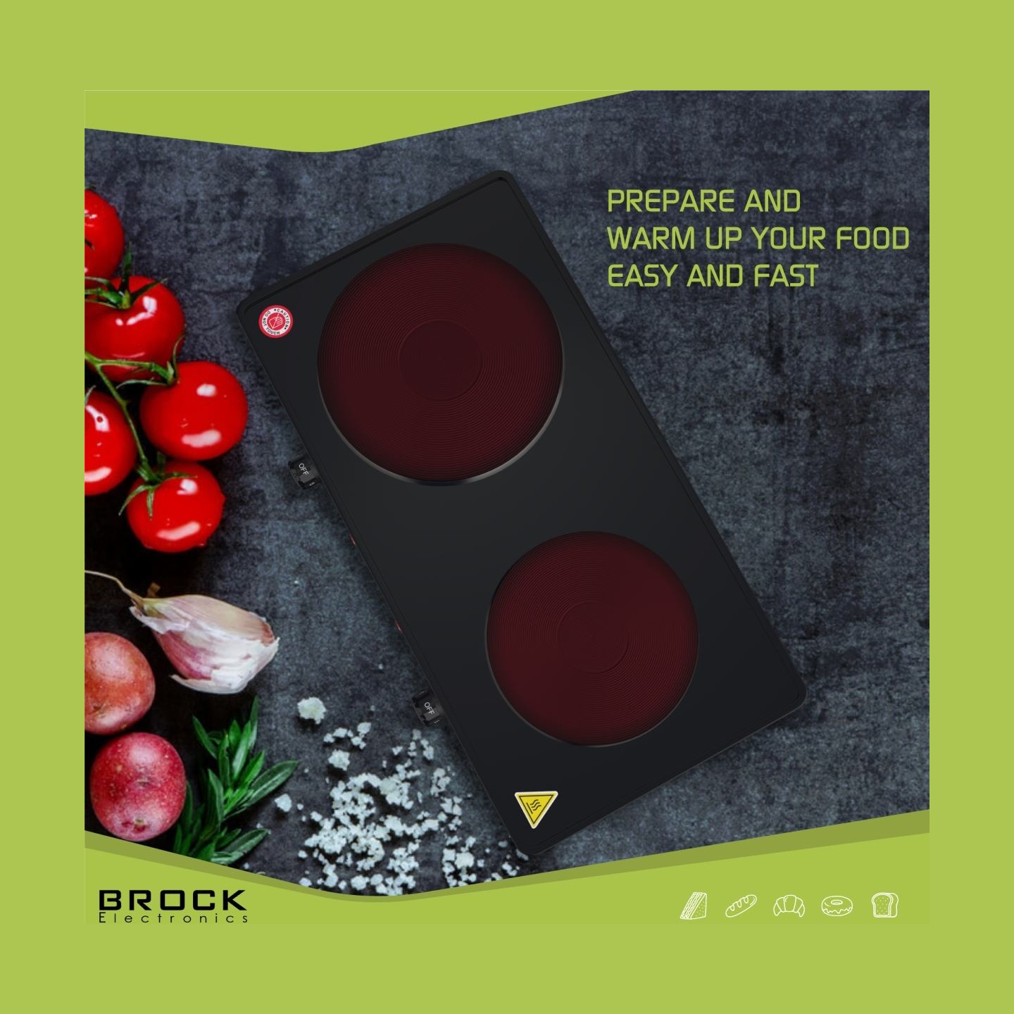 Brock EP 200 BK Two Ring Electric Hob 2500W, Black