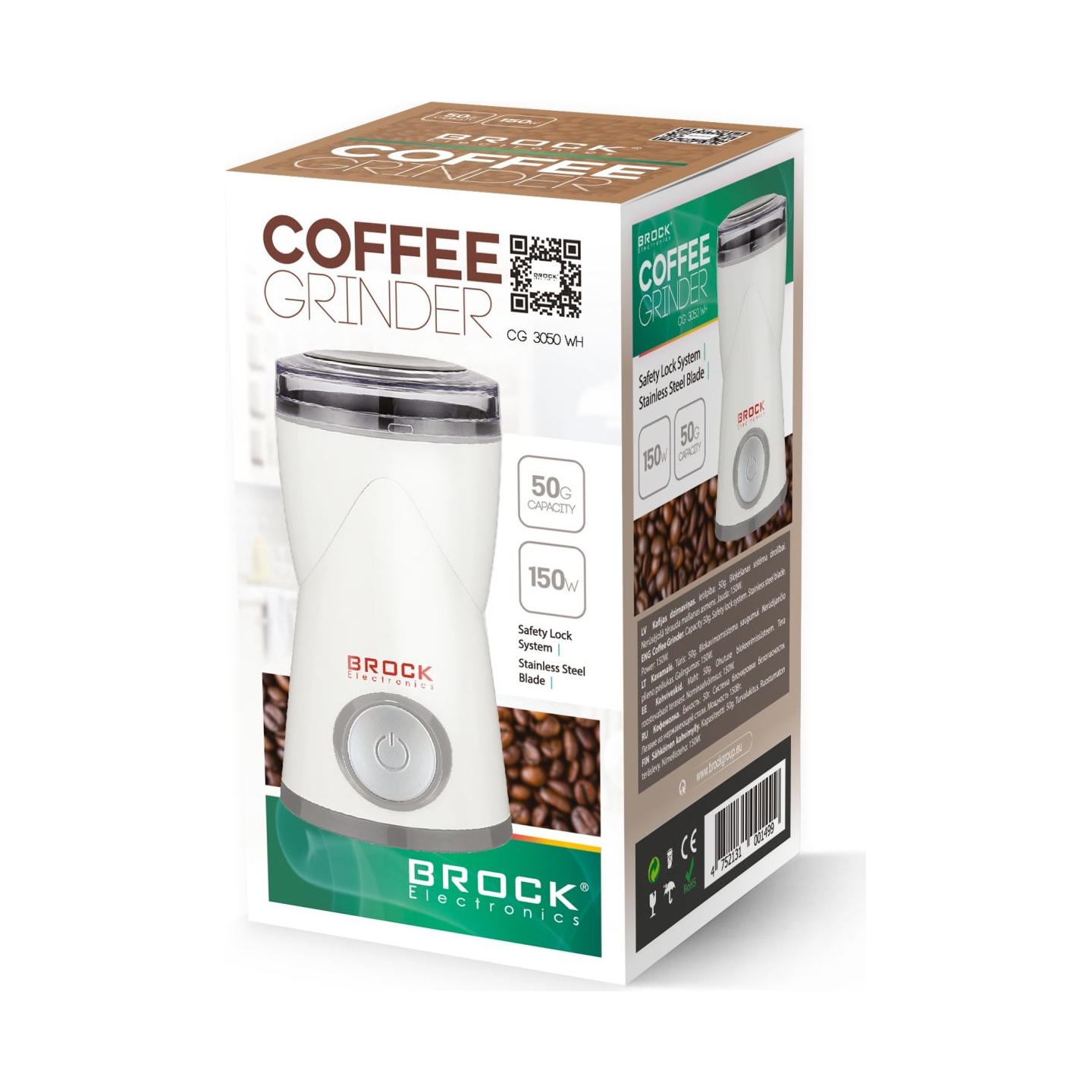 Brock CG 3050 WH Coffee Grinder 150W, White