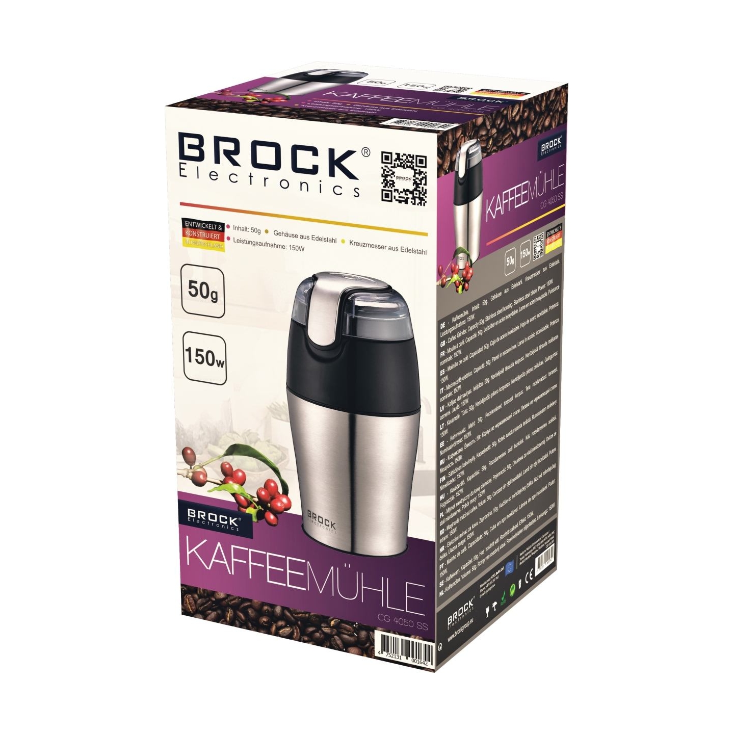 Brock CG 4050 SS Coffee Grinder 150W, Steel