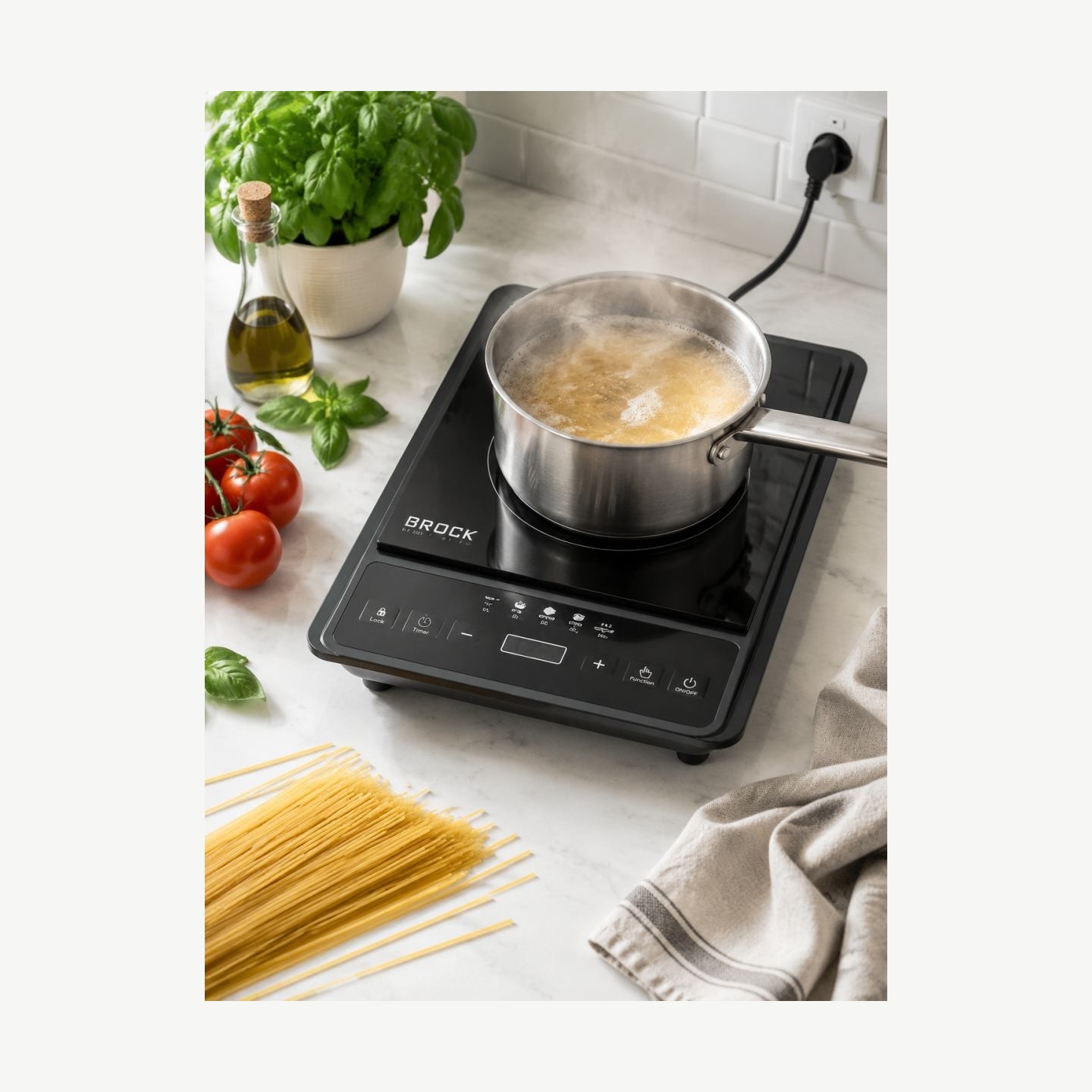 Brock HP 2009 Induction Cooker 2000W, Ceramic Surface 250x250 mm, Black
