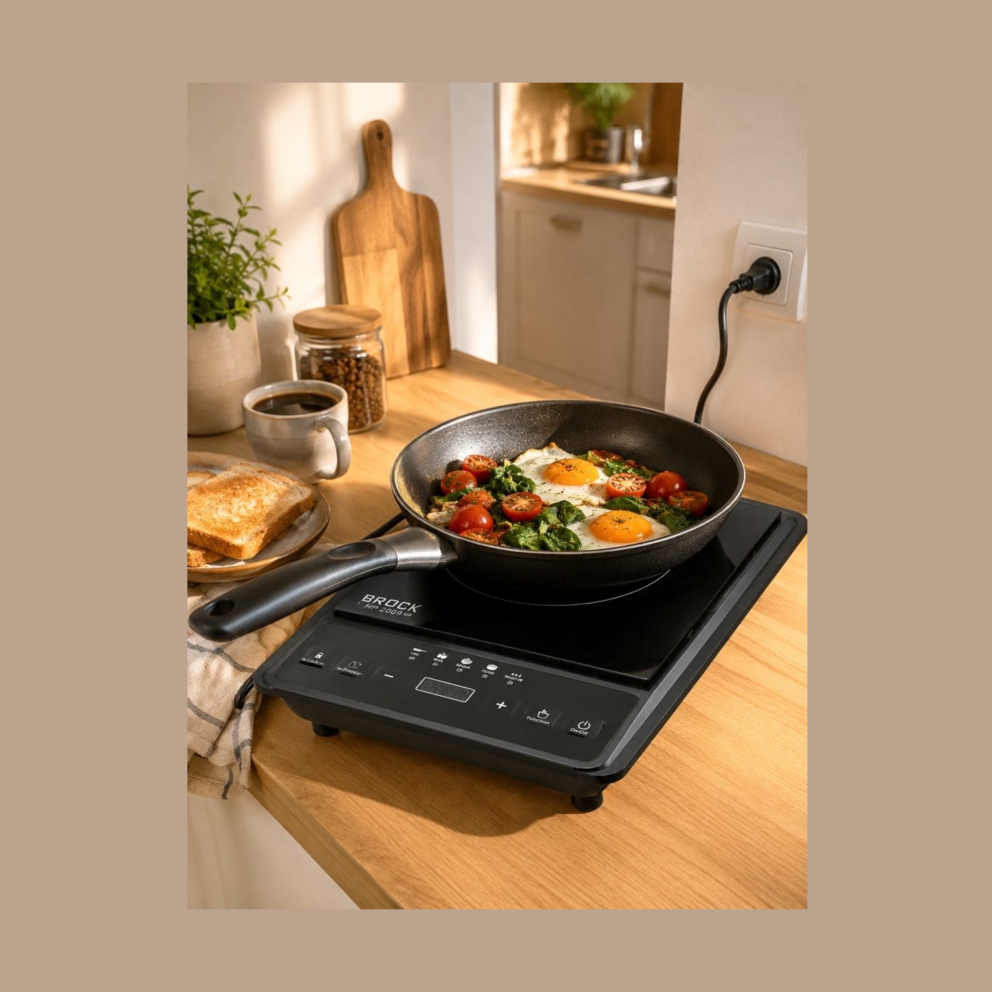 Brock HP 2009 Induction Cooker 2000W, Ceramic Surface 250x250 mm, Black