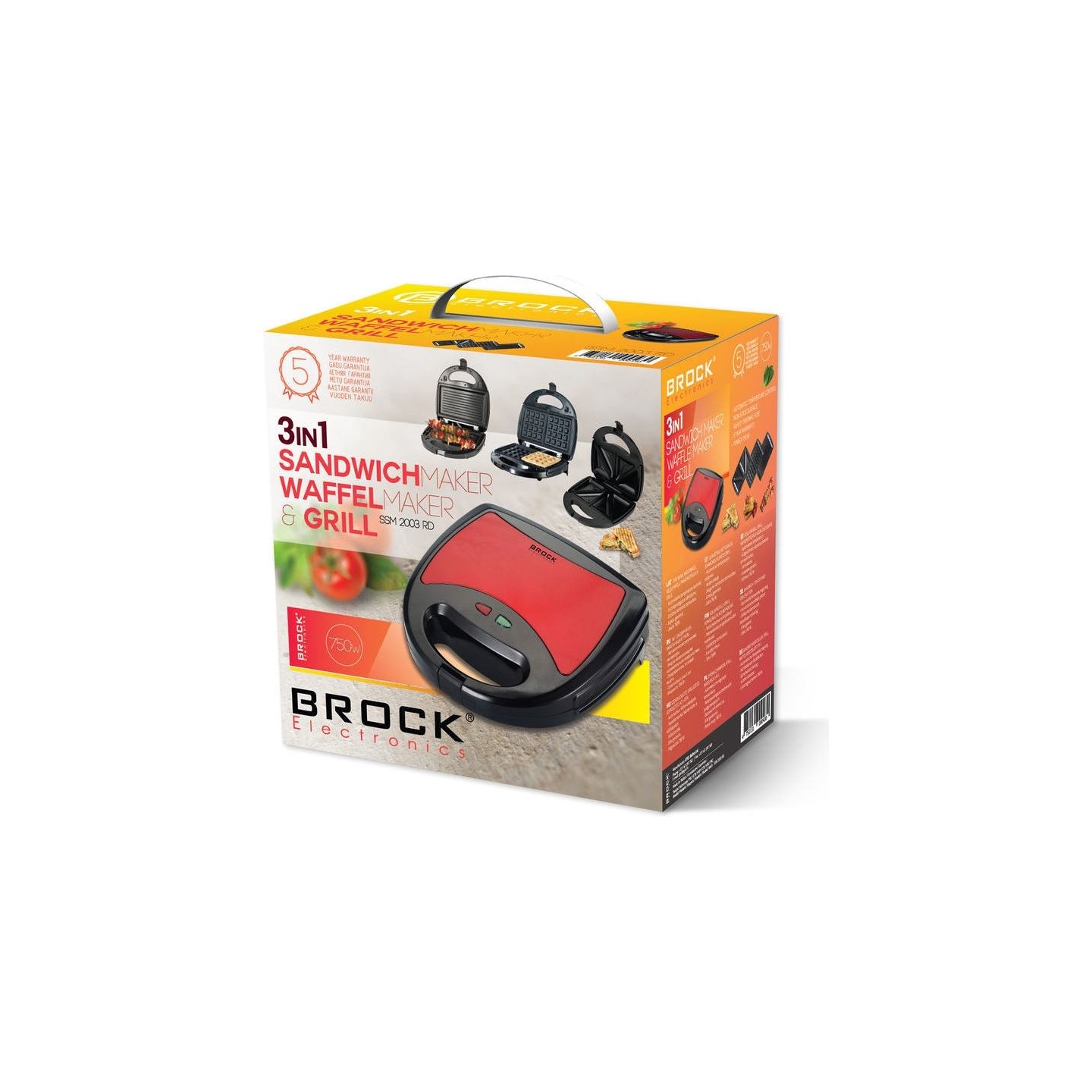 Brock SSM 2003 RD 3 in 1 Sandwich/Waffle Maker And Grill 750W, Black/Red