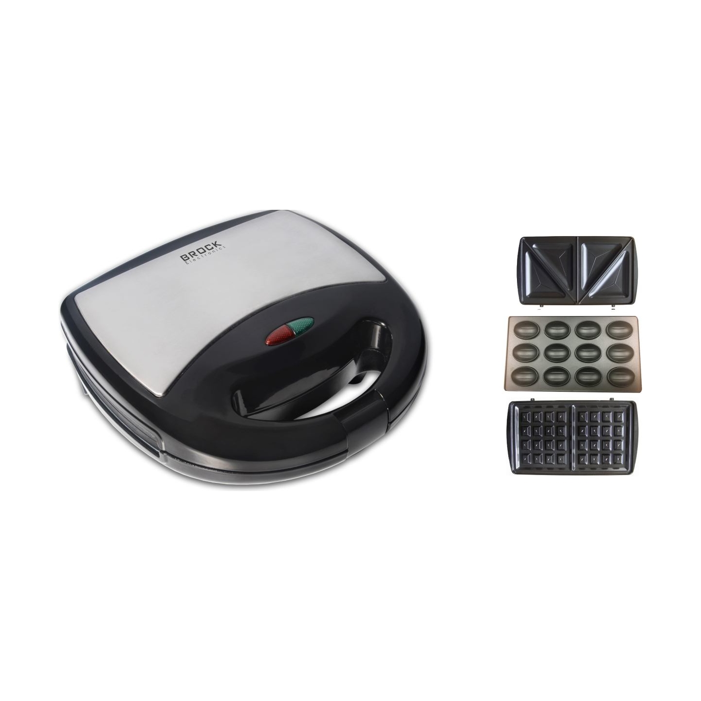 Brock SSM 2004 SS 3 in 1 Sandwich/Waffle Maker And Nutlet Makerl 750W, Black/Steel
