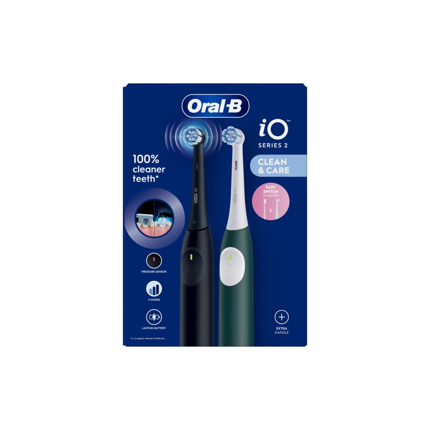 Oral-B Electric Toothbrush, Duo pack | iO2 Series | Rechargeable | For adults | Number of brush heads included 2 | Number of tee