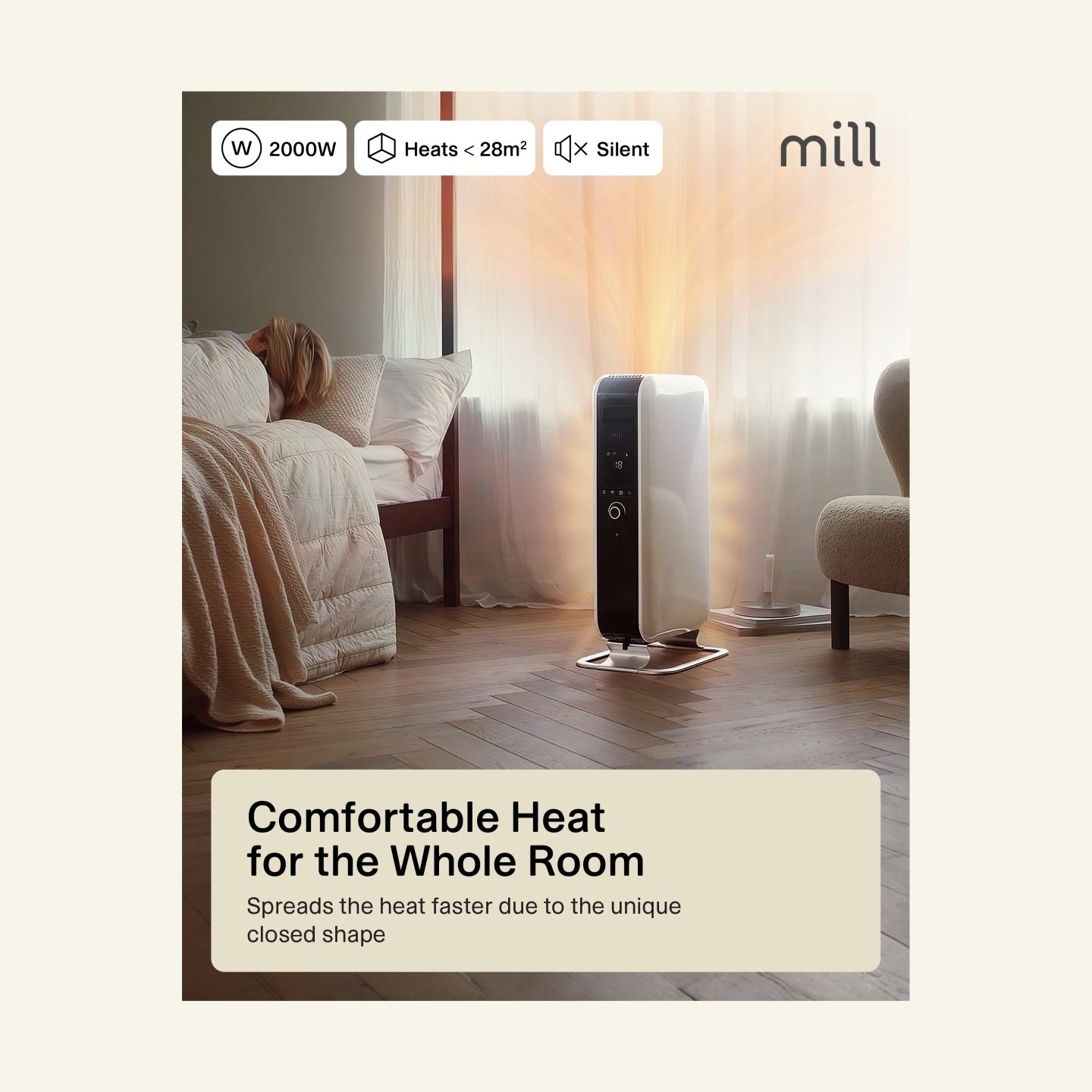 Mill | Heater | AB-H2000DN | Oil Filled Radiator | 2000 W | Number of power levels 3 | Suitable for rooms up to 24-34 m³ | White