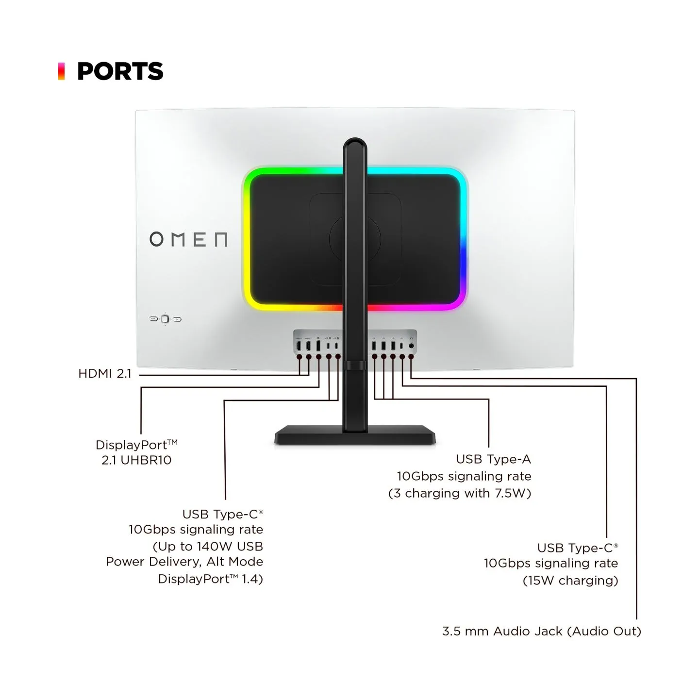 HP OMEN Transcend 32 White Backlit Gaming Charging Monitor - 31.5" 3840 x 2160 4K UHD 240Hz 250-nit AG, QD-OLED, USB-C(140W/15W)