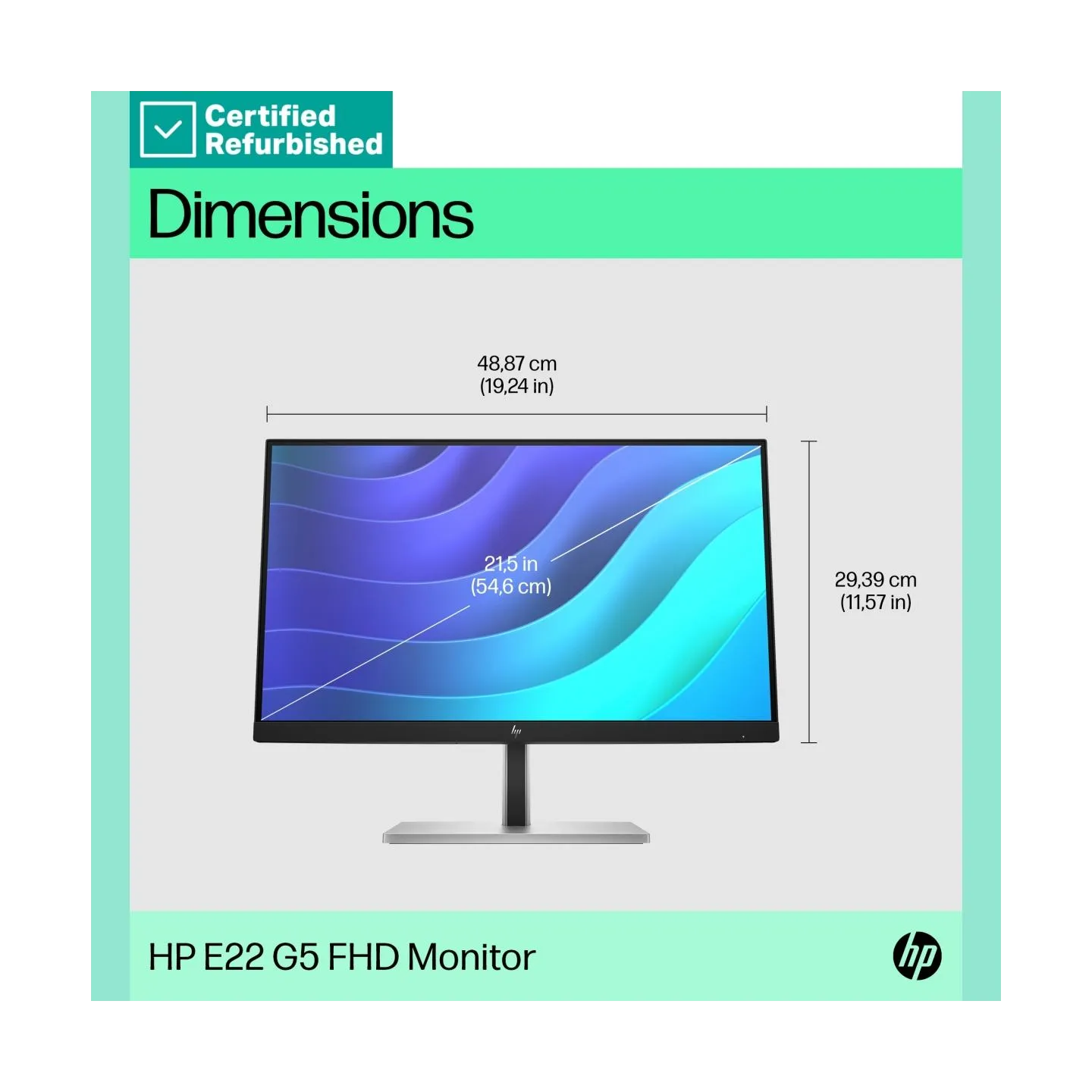 HP RENEW SILVER HP E22 G5 FHD Monitor - 21.5" 1920x1080 FHD 250-nit 75Hz AG, IPS, HDMI/DisplayPort, 4x USB-A, height adjustable/