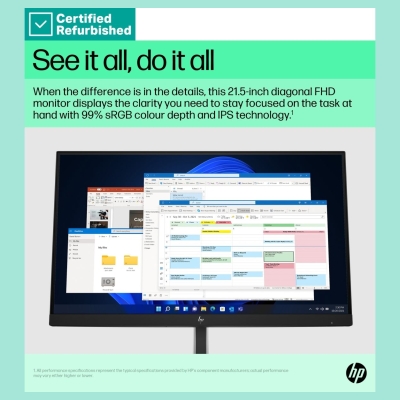 HP RENEW SILVER HP E22 G5 FHD Monitor - 21.5" 1920x1080 FHD 250-nit 75Hz AG, IPS, HDMI/DisplayPort, 4x USB-A, height adjustable/
