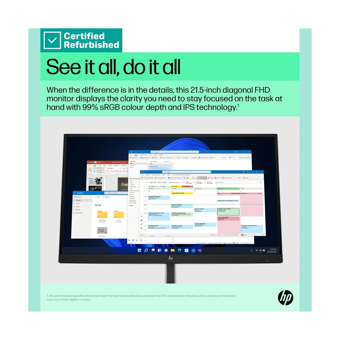 HP RENEW SILVER HP E22 G5 FHD Monitor - 21.5" 1920x1080 FHD 250-nit 75Hz AG, IPS, HDMI/DisplayPort, 4x USB-A, height adjustable/
