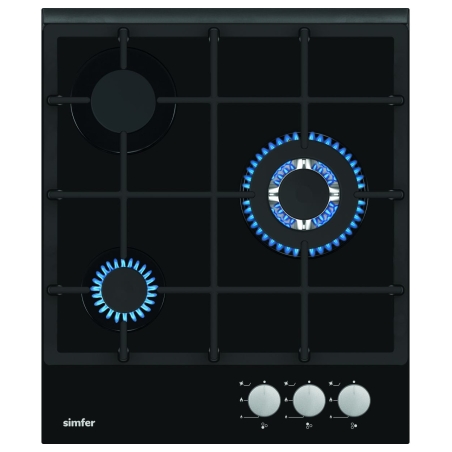 Simfer | Hob | H4.305.HGSSP | Gas on glass | Number of burners/cooking zones 3 | Rotary knobs | Black