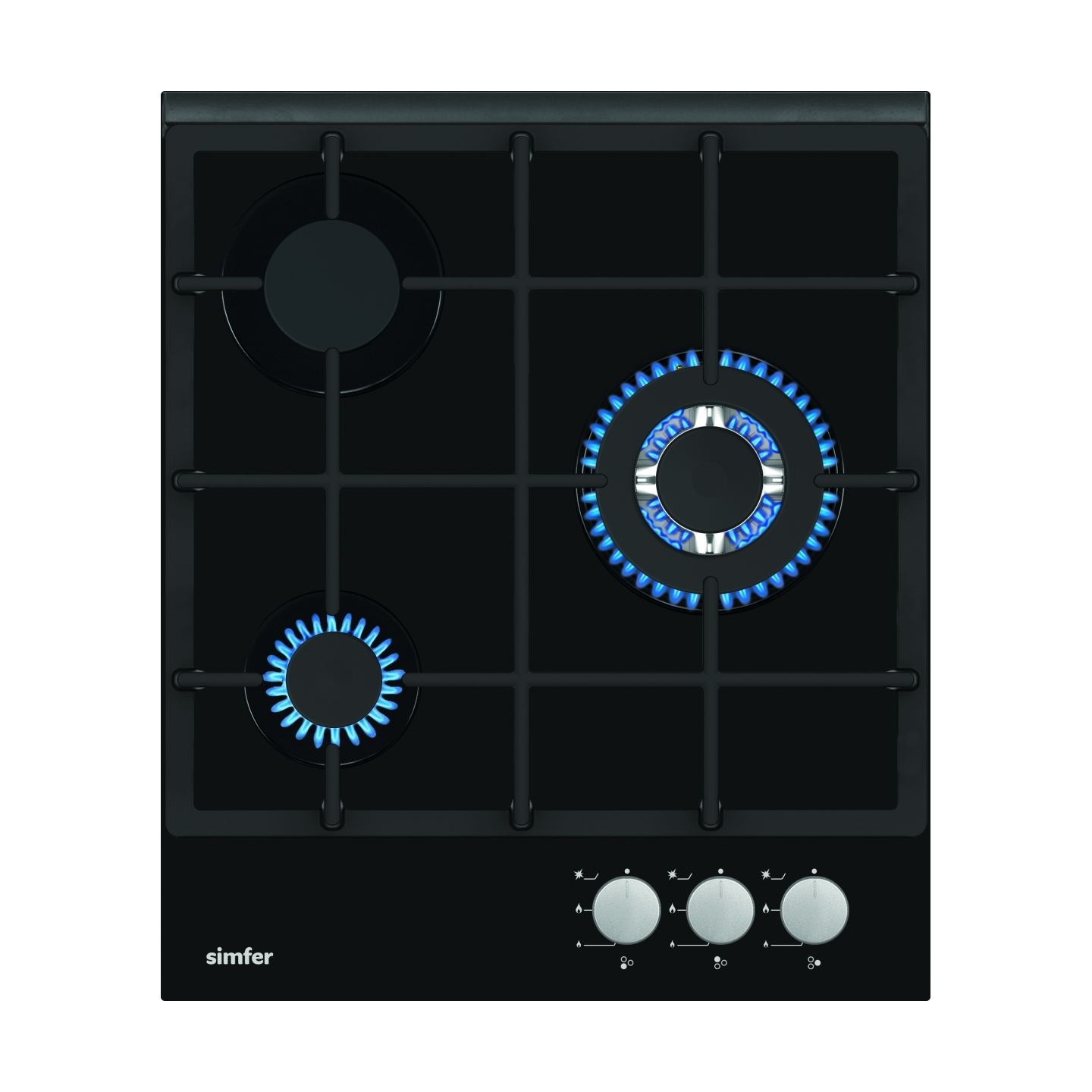 Simfer | Hob | H4.305.HGSSP | Gas on glass | Number of burners/cooking zones 3 | Rotary knobs | Black