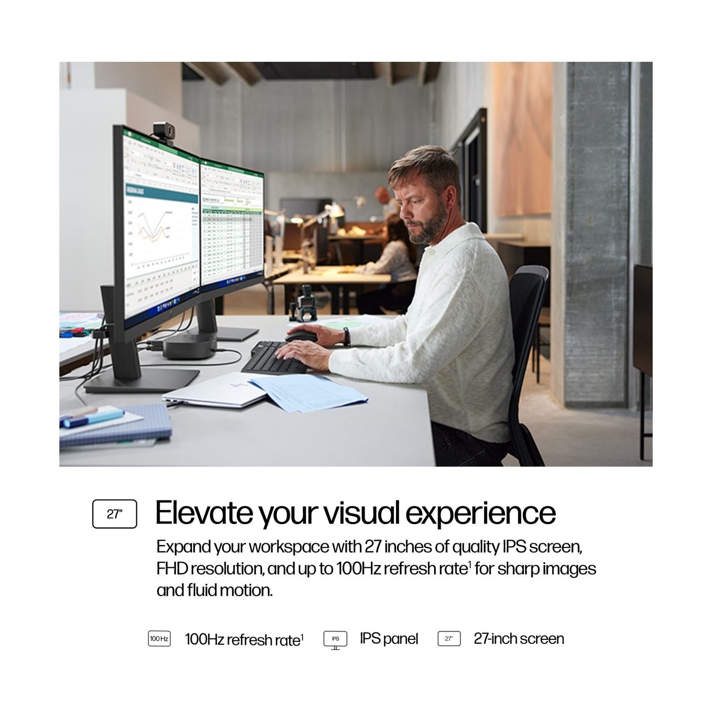 HP 327ph Series 3 Pro FHD Monitor - 27" 1920x1080 FHD 250-nit 100Hz AG, IPS, HDMI/VGA/DisplayPort, speakers, height adjustable/t