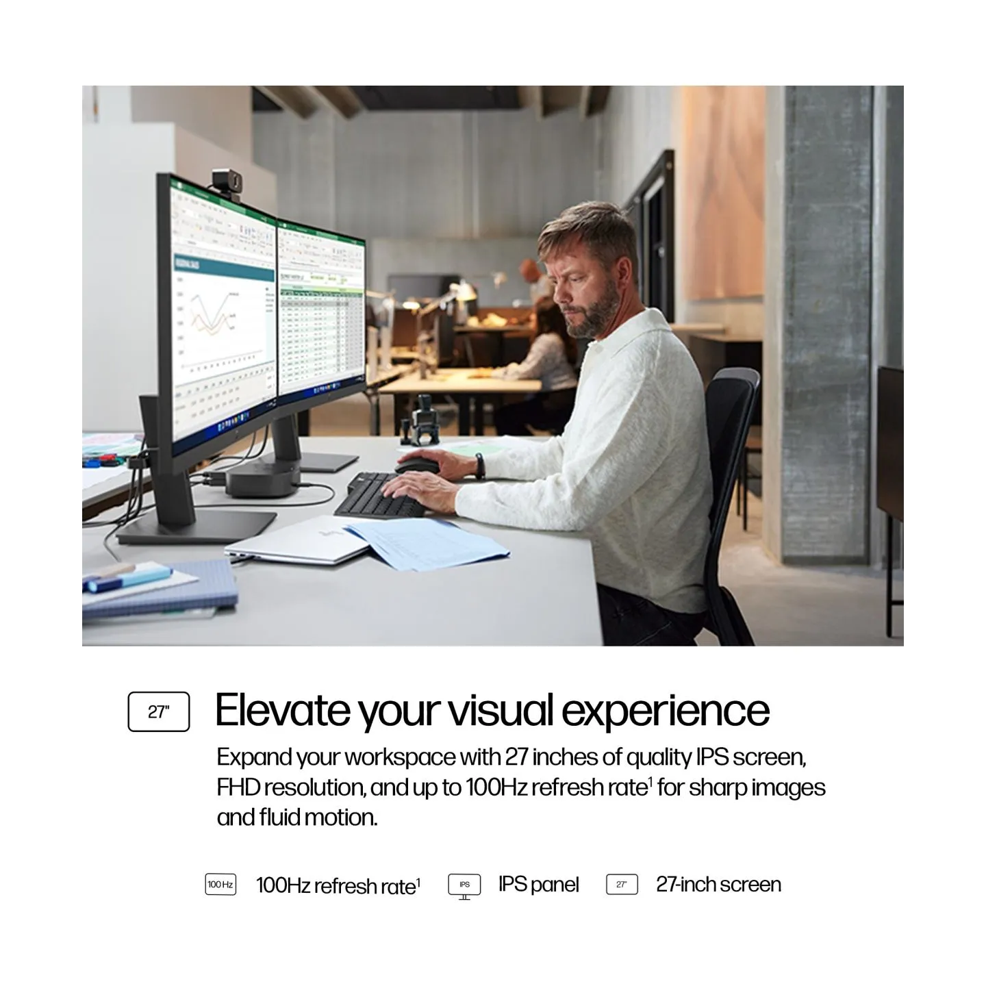 HP 327ph Series 3 Pro FHD Monitor - 27" 1920x1080 FHD 250-nit 100Hz AG, IPS, HDMI/VGA/DisplayPort, speakers, height adjustable/t