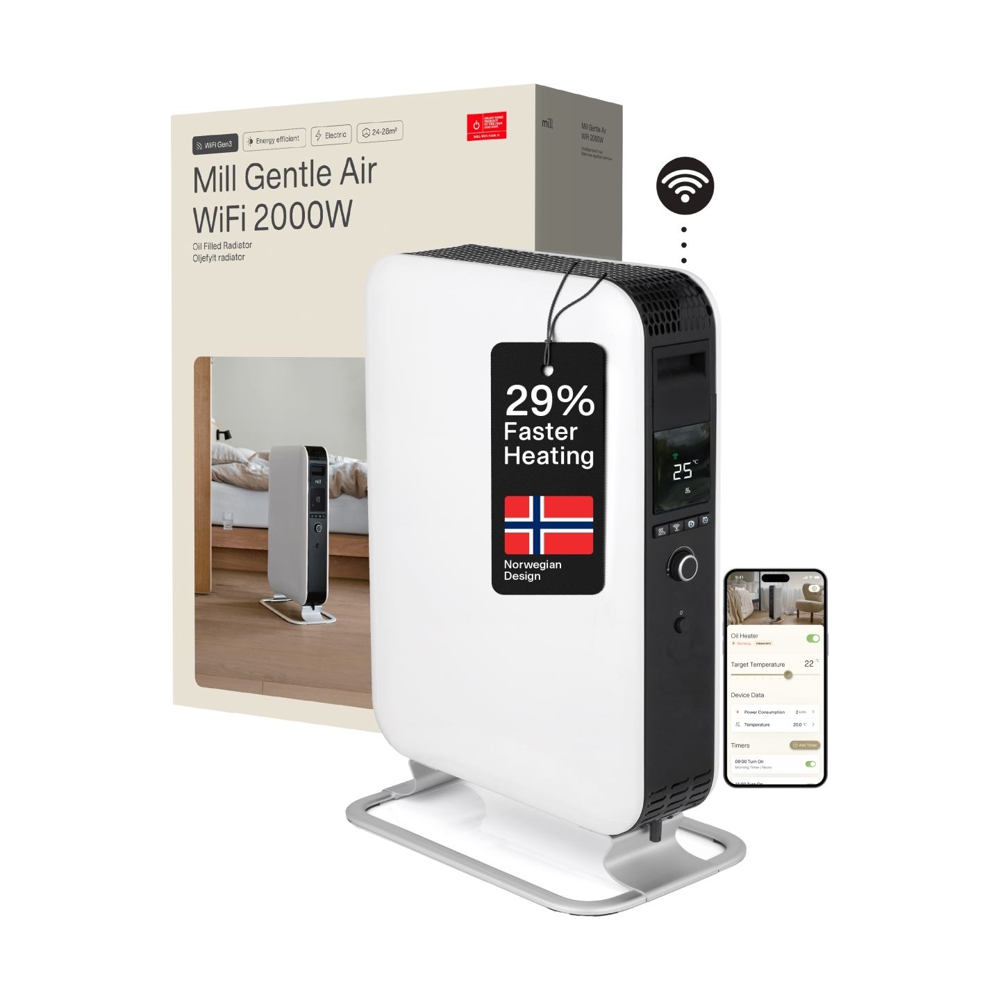 Mill | Heater | OIL2000WIFI3 GEN3 | Oil Filled Radiator | 2000 W | Number of power levels 3 | Suitable for rooms up to 24 m² | W