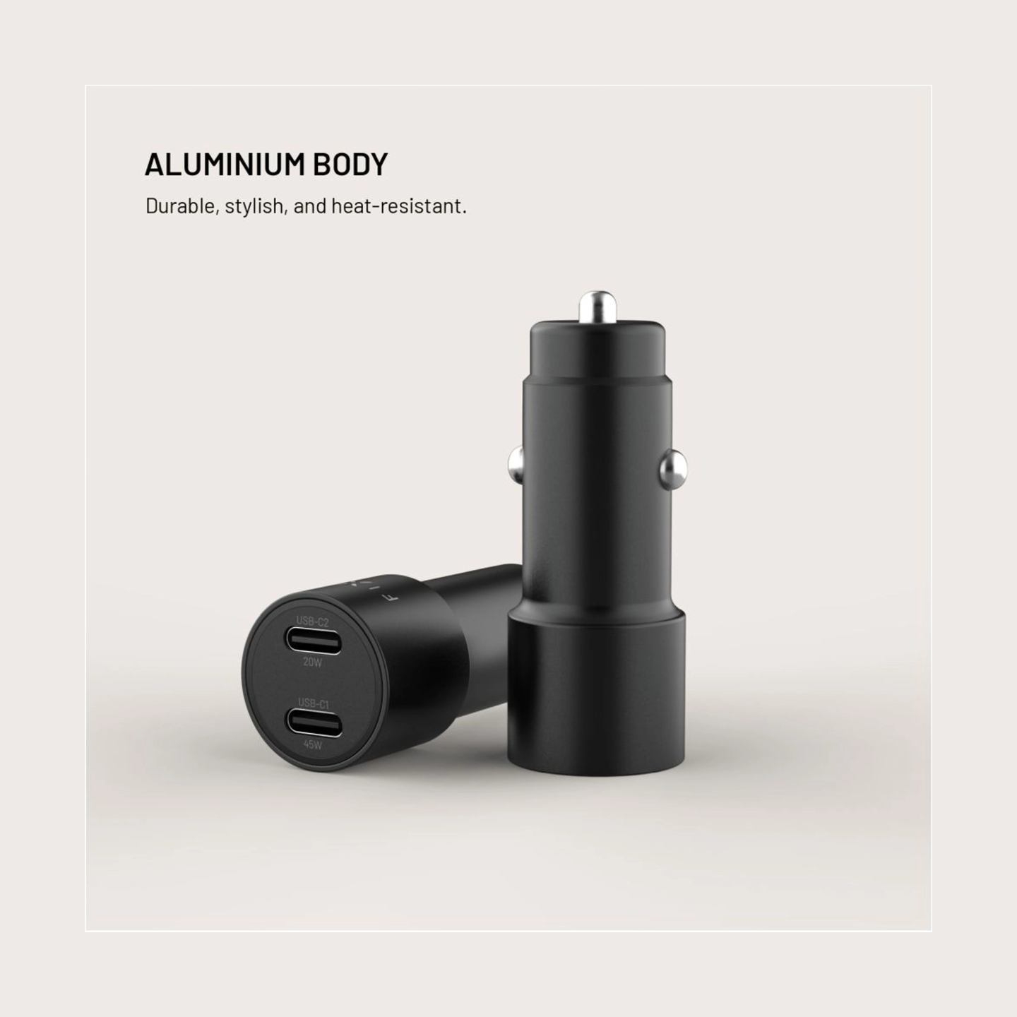Fixed Dual USB-C Car Charger, 65W, PD 3.0
