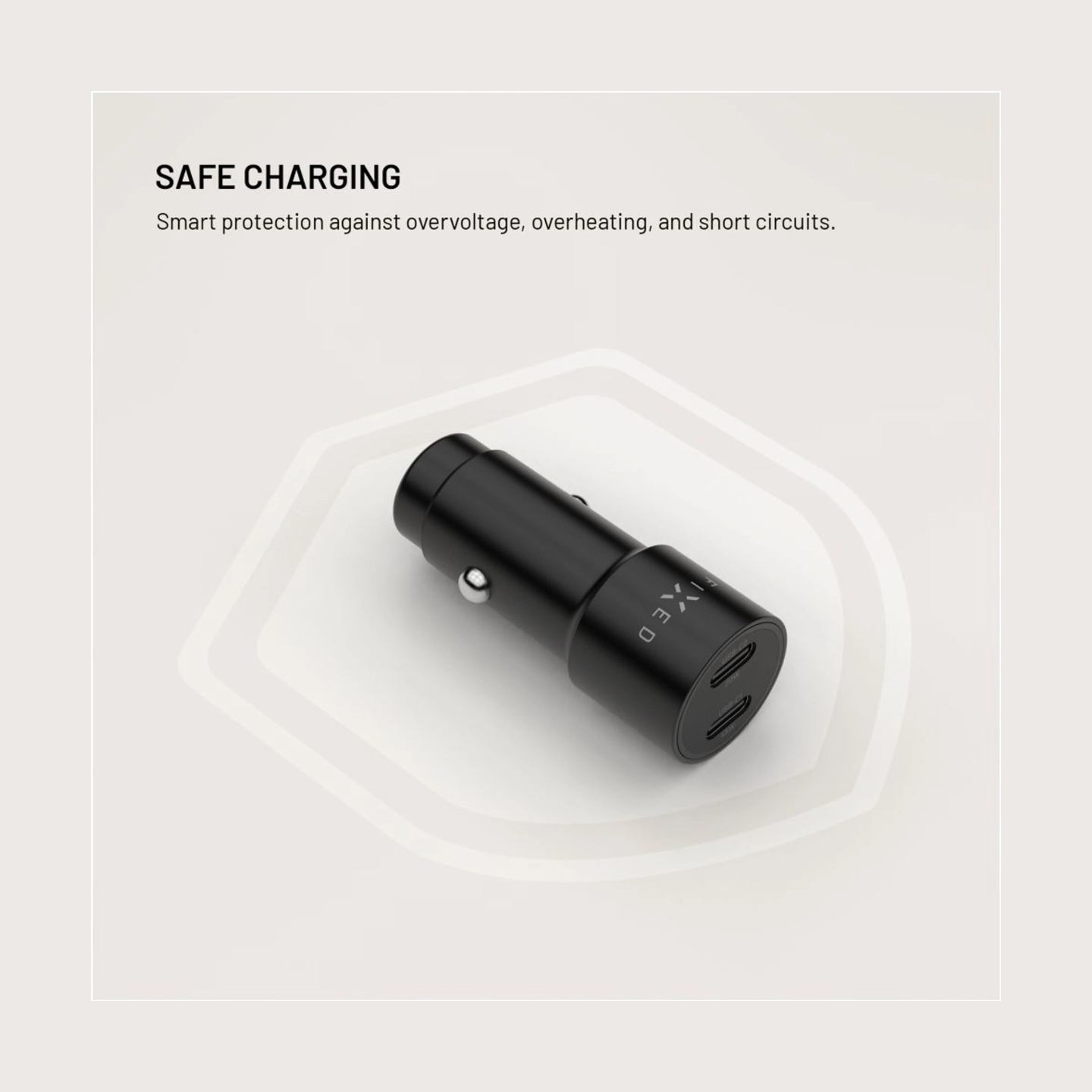 Fixed Dual USB-C Car Charger, 65W, PD 3.0