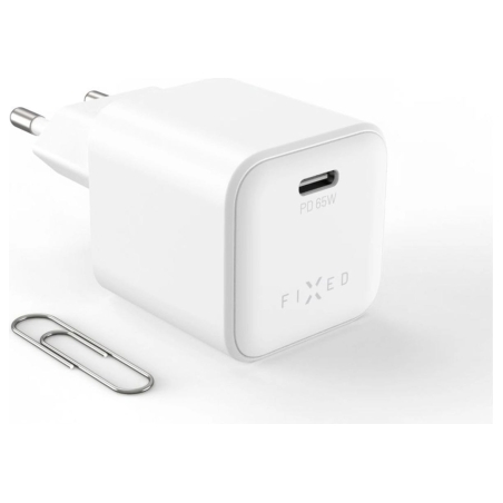 Fixed Mini GaN power adapter with USB-C output and PD support, 65W