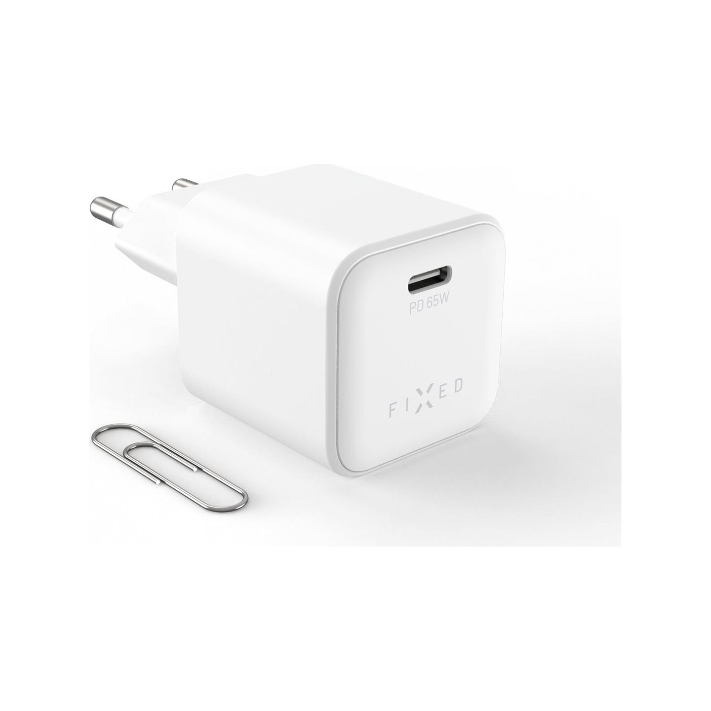 Fixed Mini GaN power adapter with USB-C output and PD support, 65W