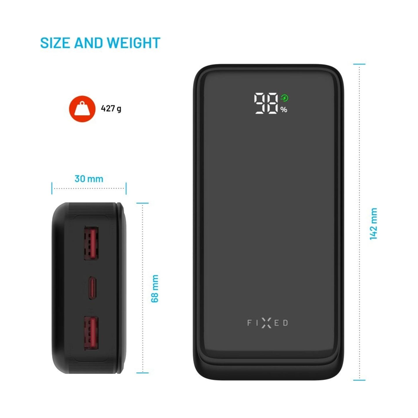 Fixed Power Bank Zen2 20 with LCD Display and PD 20W Output | 20000 mAh | Black