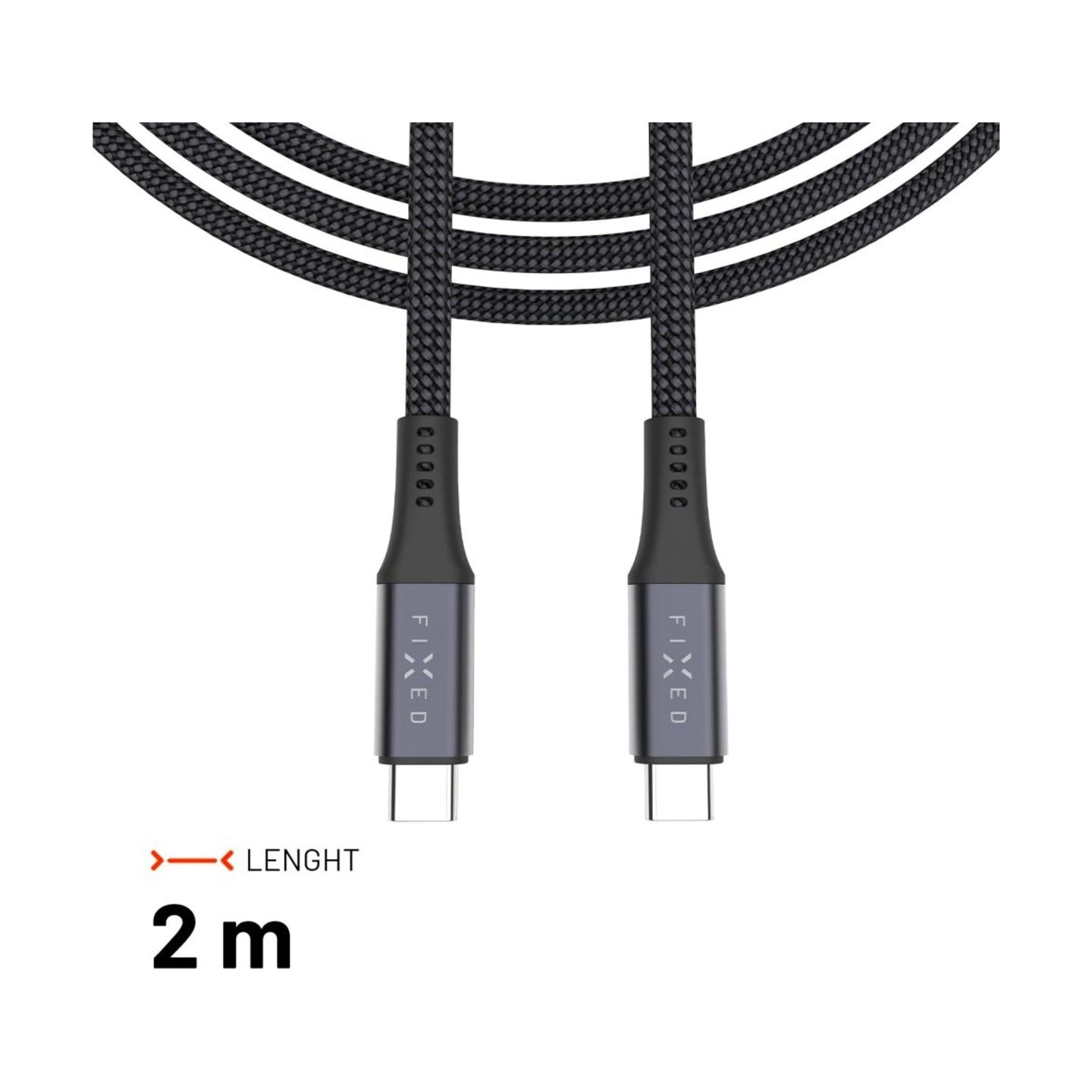 Fixed Braided Cable USB-C/USB-C, 2m, USB4 gen2 20Gbps, 4K 60Hz, 240W | FIXDBP-CC2-GR