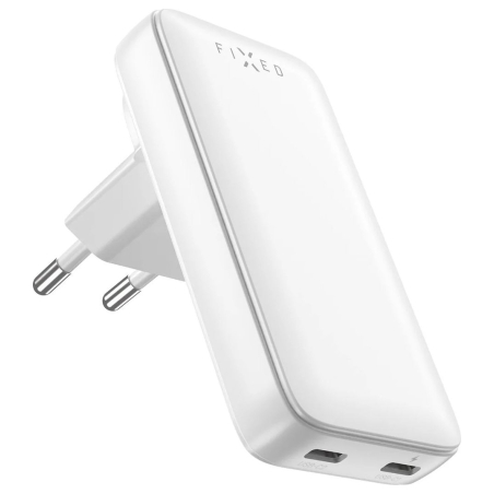 Fixed Slim Traveller 2xUSB-C Travel Charger with world adapters, GaN, 45W | White