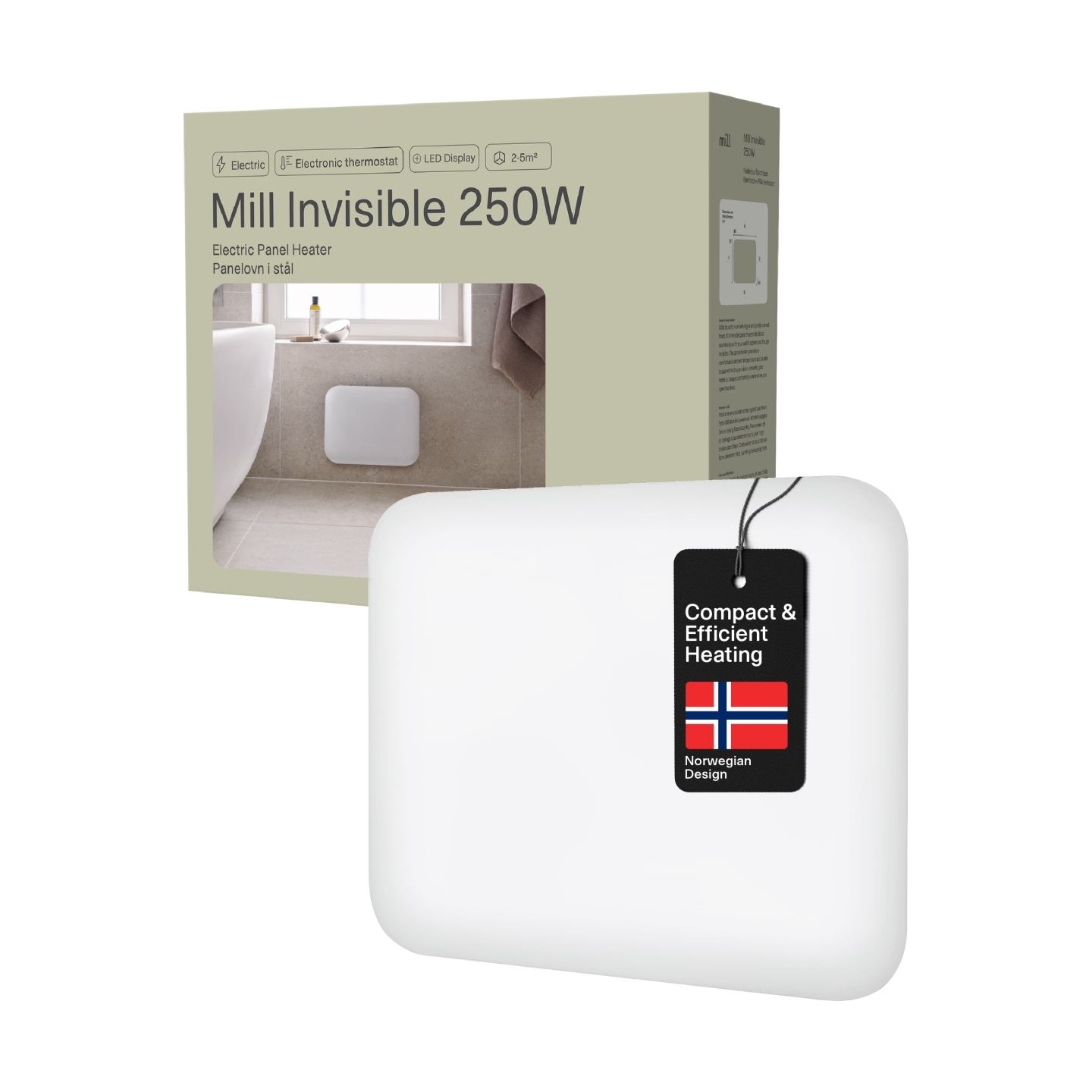 Mill | Heater | IB250 Steel | Panel Heater | 250 W | Number of power levels 1 | Suitable for rooms up to 2-5 m² | White