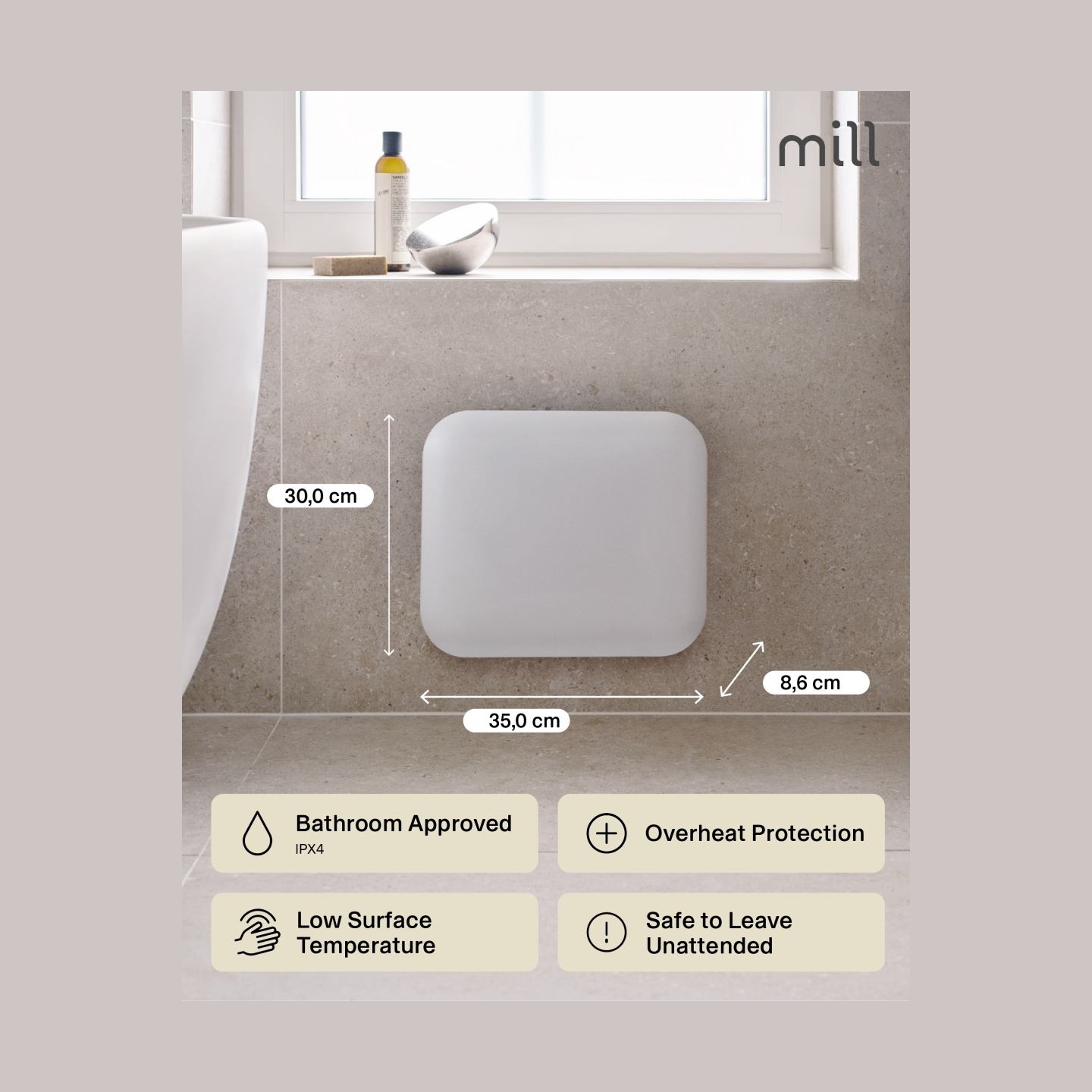 Mill | Heater | IB250 Steel | Panel Heater | 250 W | Number of power levels 1 | Suitable for rooms up to 2-5 m² | White