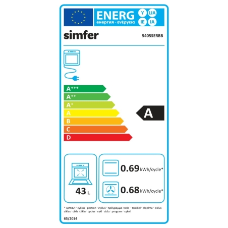 Simfer | Cooker | 5405SERBB | Hob type Gas | Oven type Electric | White | Width 50 cm | Electronic ignition | Depth 60 cm | 43 L