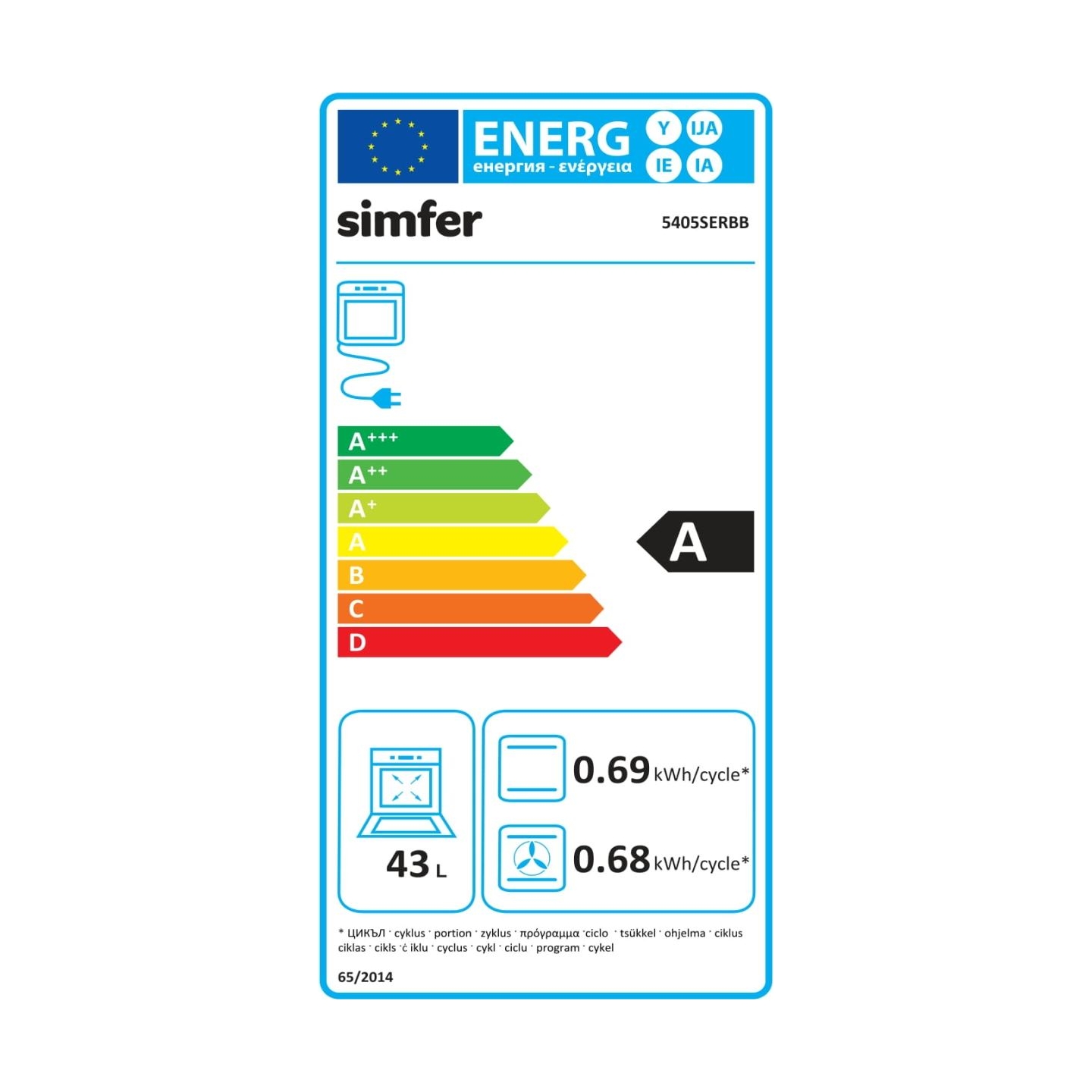 Simfer | Cooker | 5405SERBB | Hob type Gas | Oven type Electric | White | Width 50 cm | Electronic ignition | Depth 60 cm | 43 L