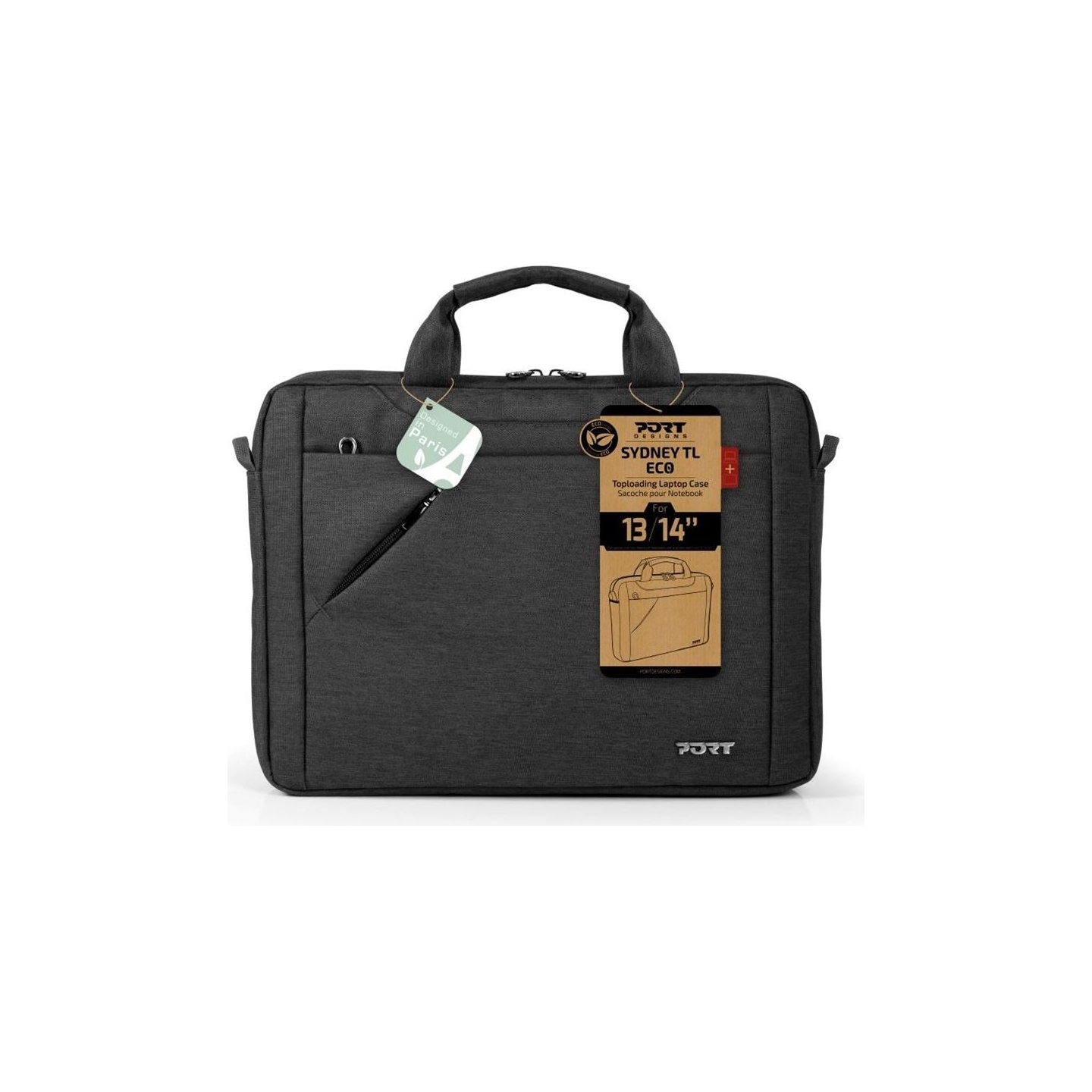 Port Designs | S13 Sydney ECO Case | Fits up to size 13/14 " | Top Loading | Black | Shoulder strap