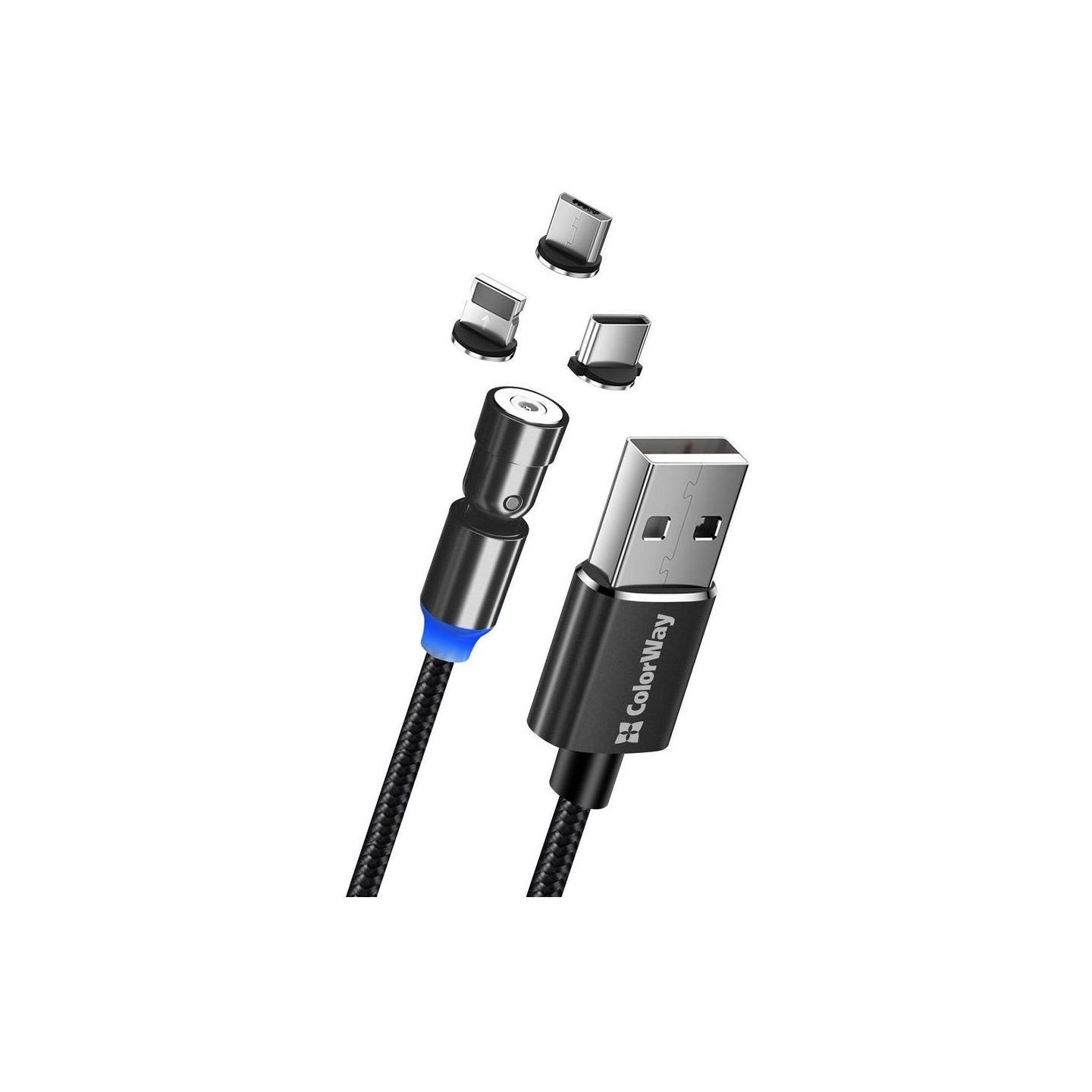 Colorway Cable 3in1 (Lightning+MicroUSB+Type-C) Magnetic Rotation 540° 2.4А, 1m | CW-CBUU037-BK